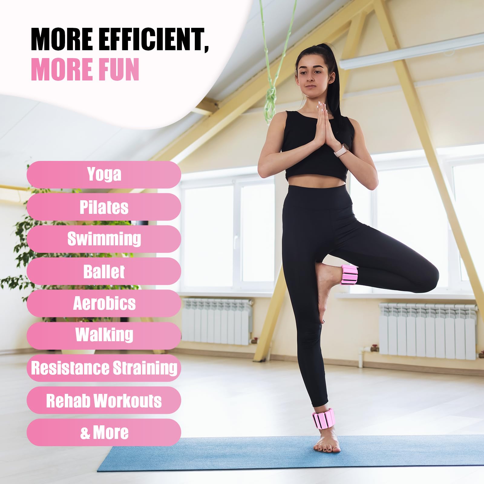 Pesas de muñeca y tobillo para Pilates para mujer, set portátil de brazaletes para brazos y piernas (0,45 kg cada una), ajustables para caminar, yoga, danza, barre y gimnasio detail image 5