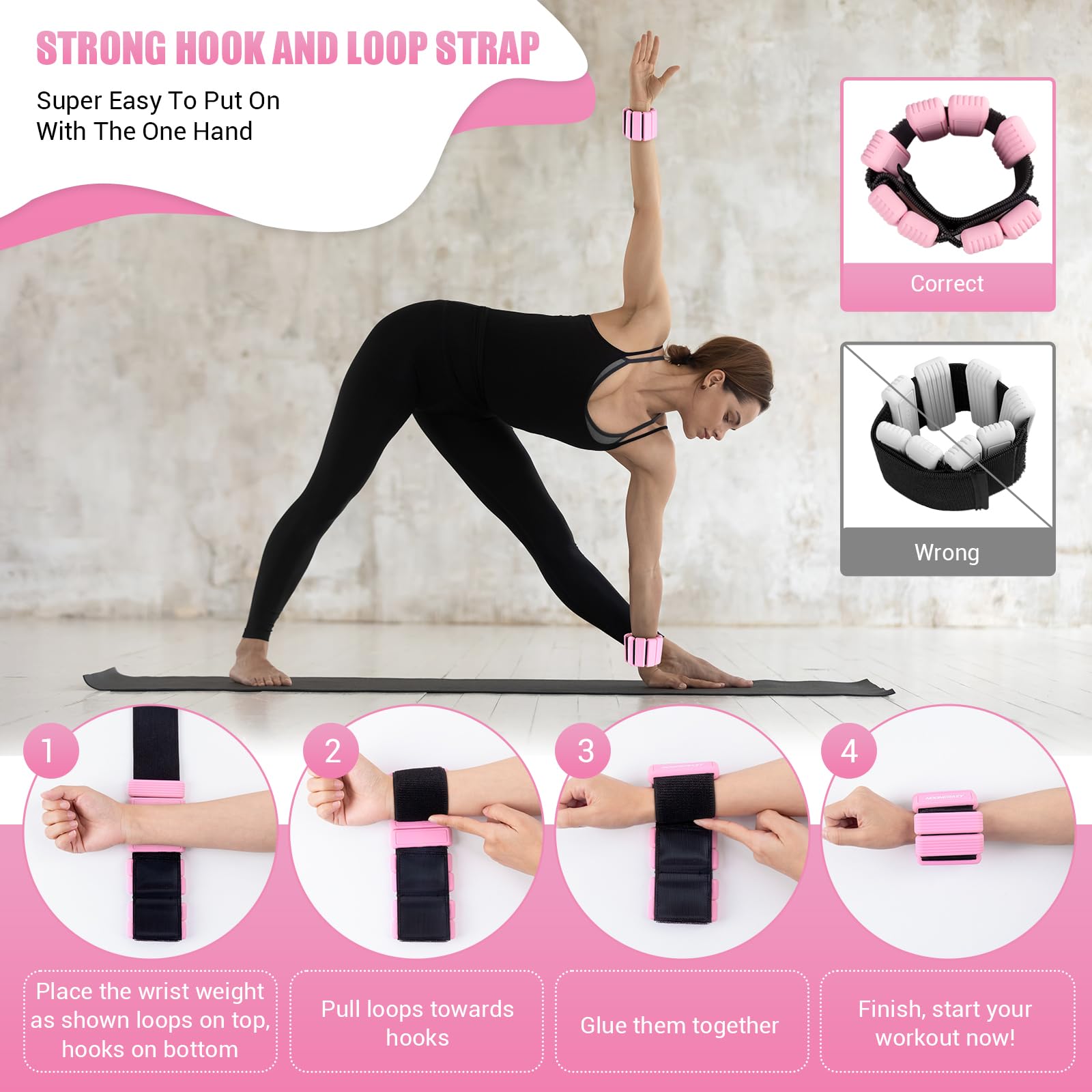 Pilates Wrist and Ankle Weights for Women, Wearable Arm & Leg Weights Set of 2 (1 lb Each), Adjustable for Walking, Yoga, Dance, Barre, Gym detail image 8