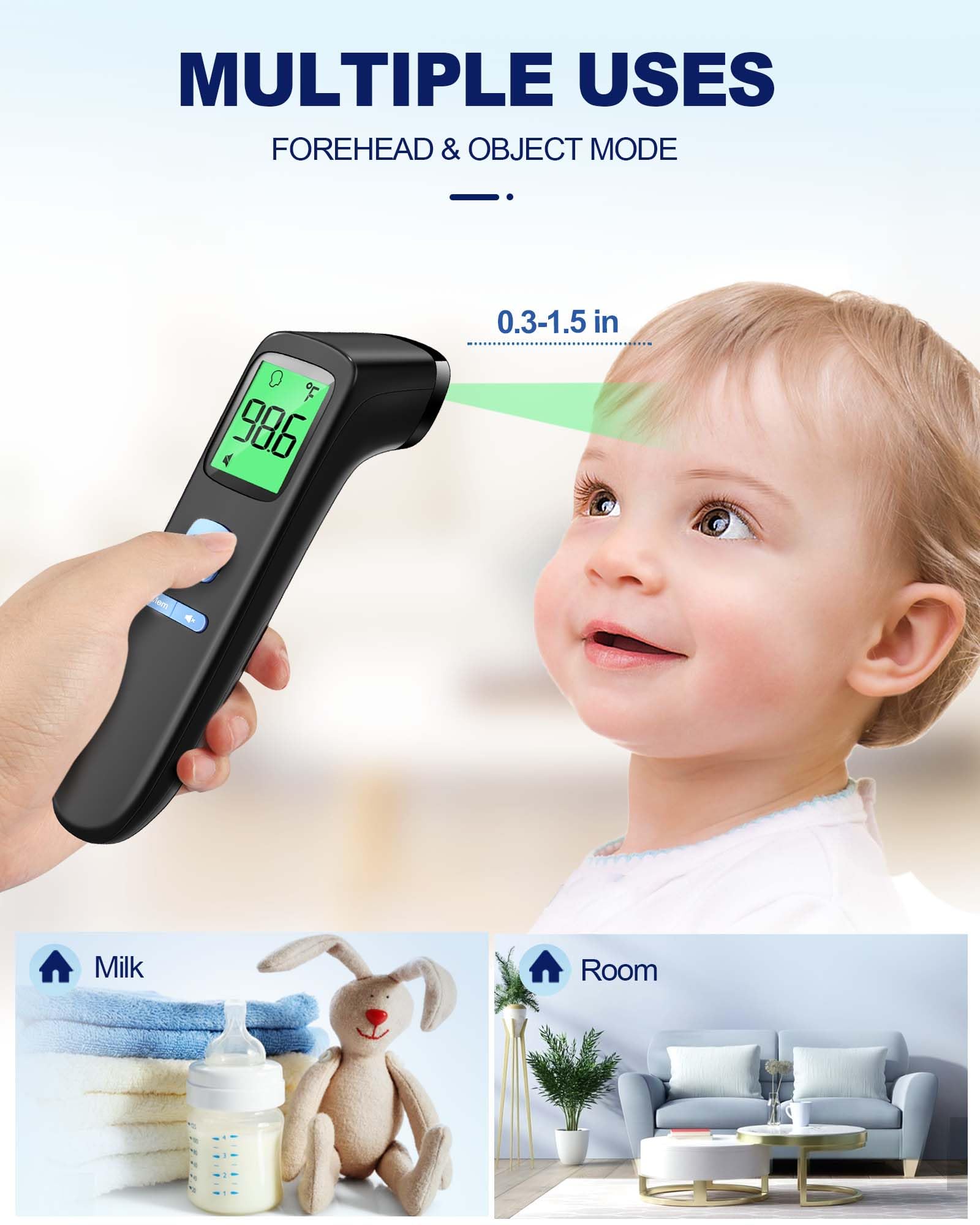 No-Touch Forehead Thermometer for Adults, Infrared Digital Baby Thermometer for Kids, Accurate Reading with Large Display, Mute Mode, Memory Recall, Fever Alarm detail image 5