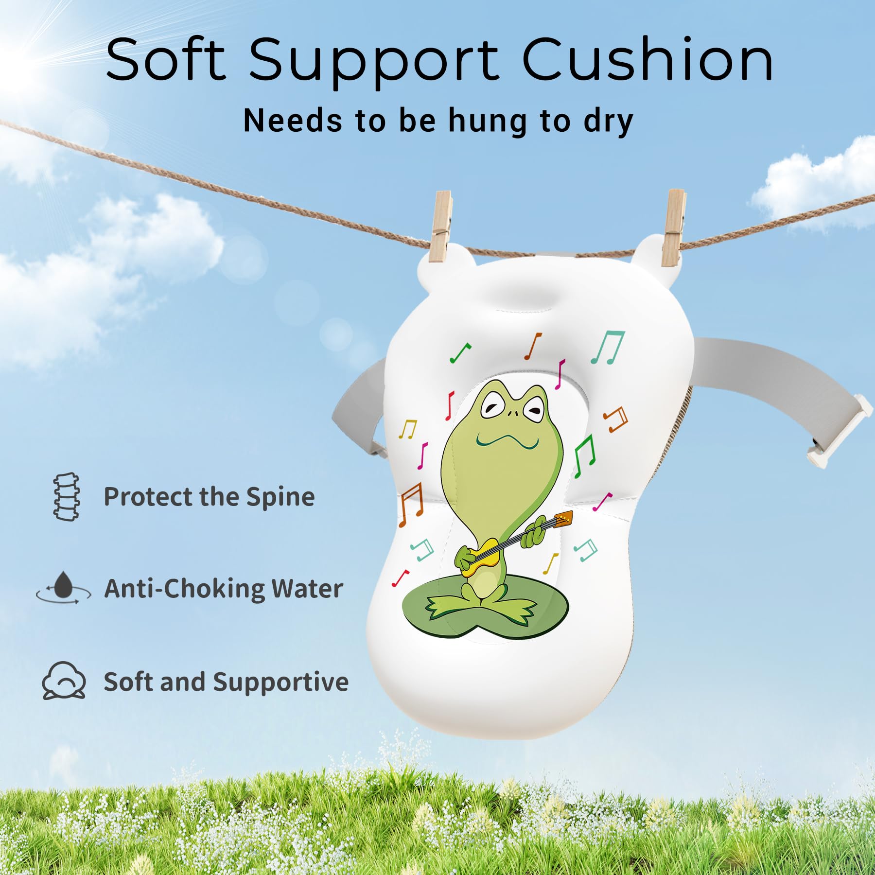 BUNWAG Baby Bathtub, Collapsible Newborn Bathtub for Infant to Toddler with Soft Cushion and Thermometer,Portable Travel Newborn Tub with No-Slip Feet, Baby Shower Gifts, 0-12 Months Baby Bath, Grey detail image 6