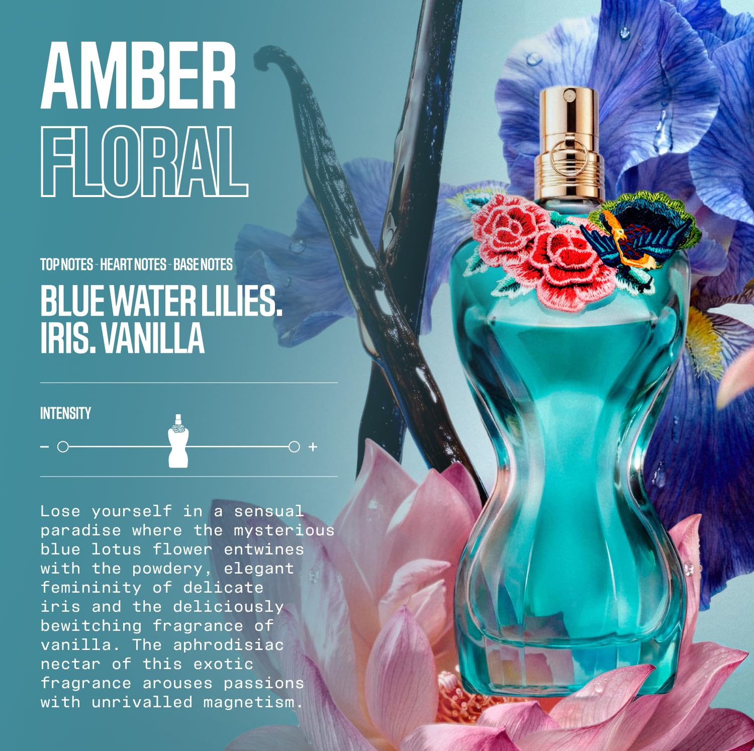 Jean Paul Gaultier La Belle Paradise Garden Eau de Parfum for Women — Long-Lasting Floral Amber Fragrance with Blue Water Lily, Iris & Vanilla detail image 2