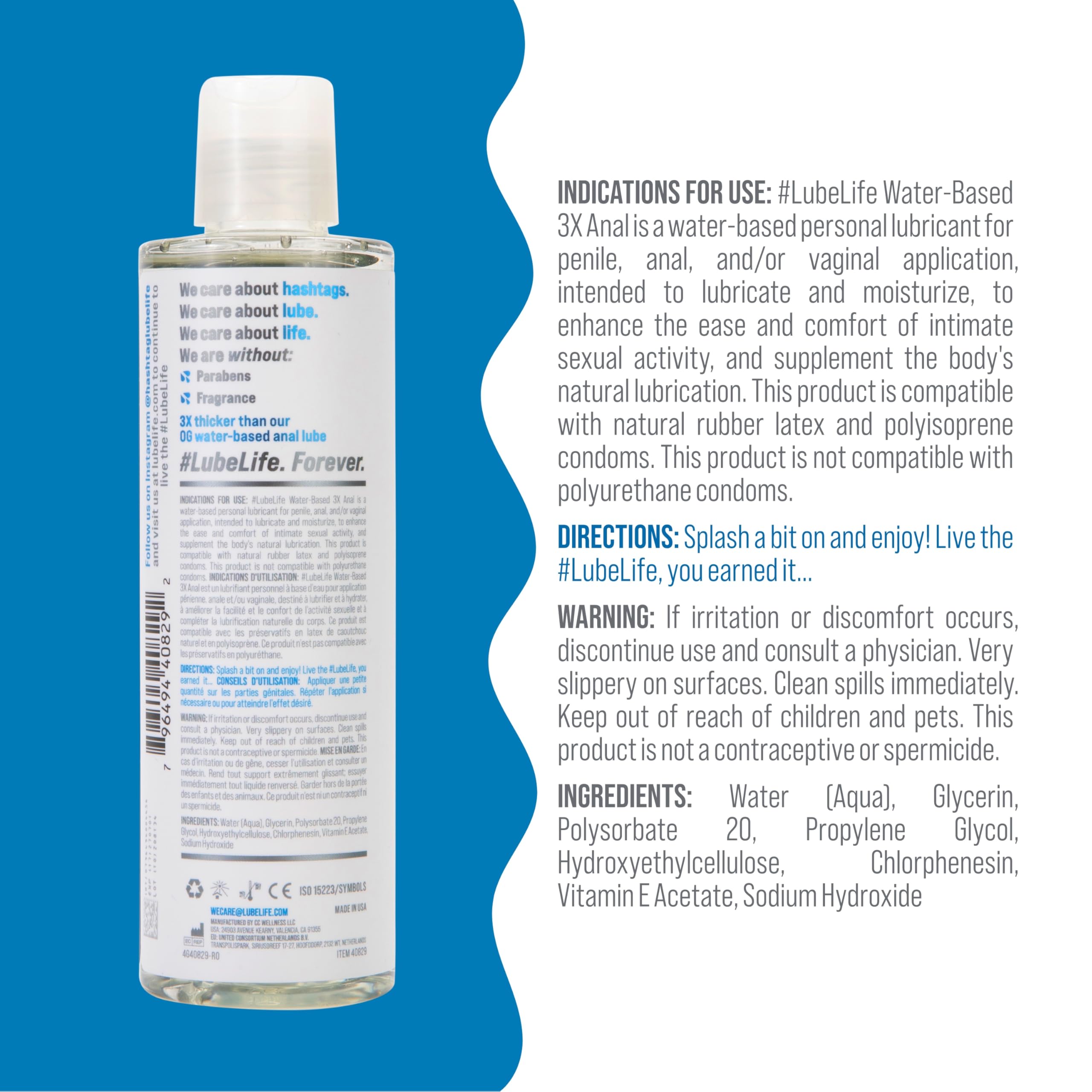 LUBELIFE 3X Anal Water-Based Lubricant, Extra Thick, Toy & Condom Compatible, 8 fl oz detail image 2