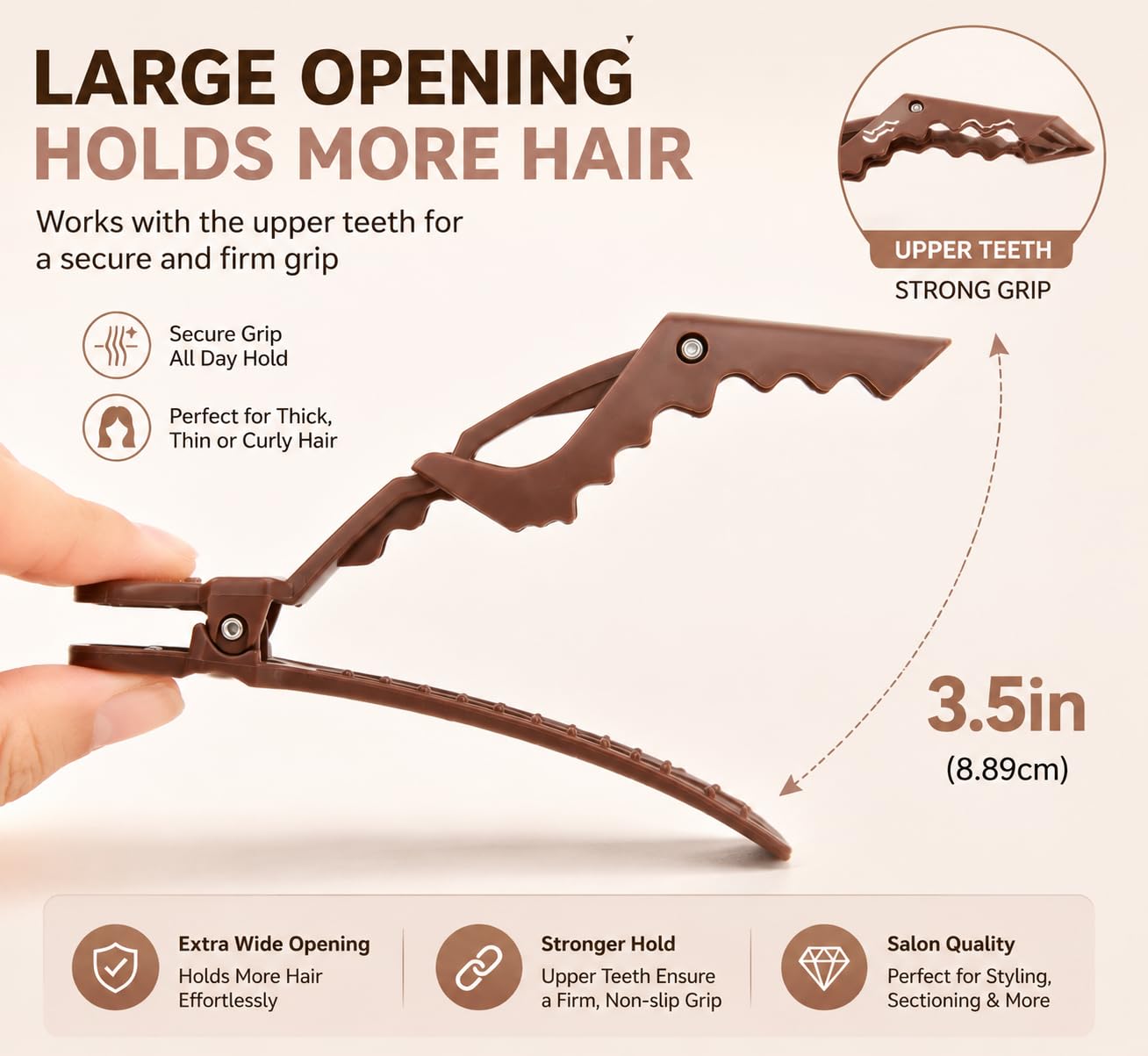 HH&LL Professional Alligator Hair Clips, 10 Pack Large Styling Sectioning Clips in Neutral Earth Tones, Non-Slip Double-Hinged Design Barber Clips for Thick Hair, Coloring & Cutting - Smooth Finish detail image 4