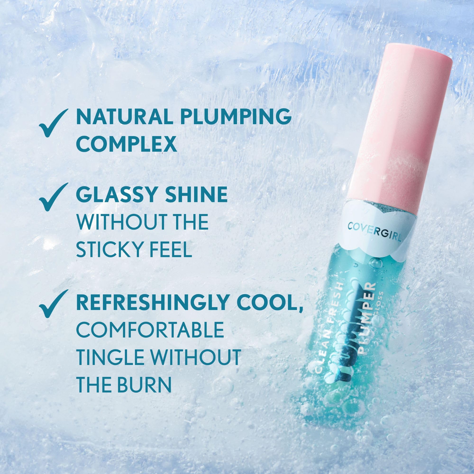 CoverGirl Clean Fresh Yummy Plumper Lip Gloss, 0. 33 oz — 780 Freeze The Day, Shiny, Vegan, Minty detail image 5