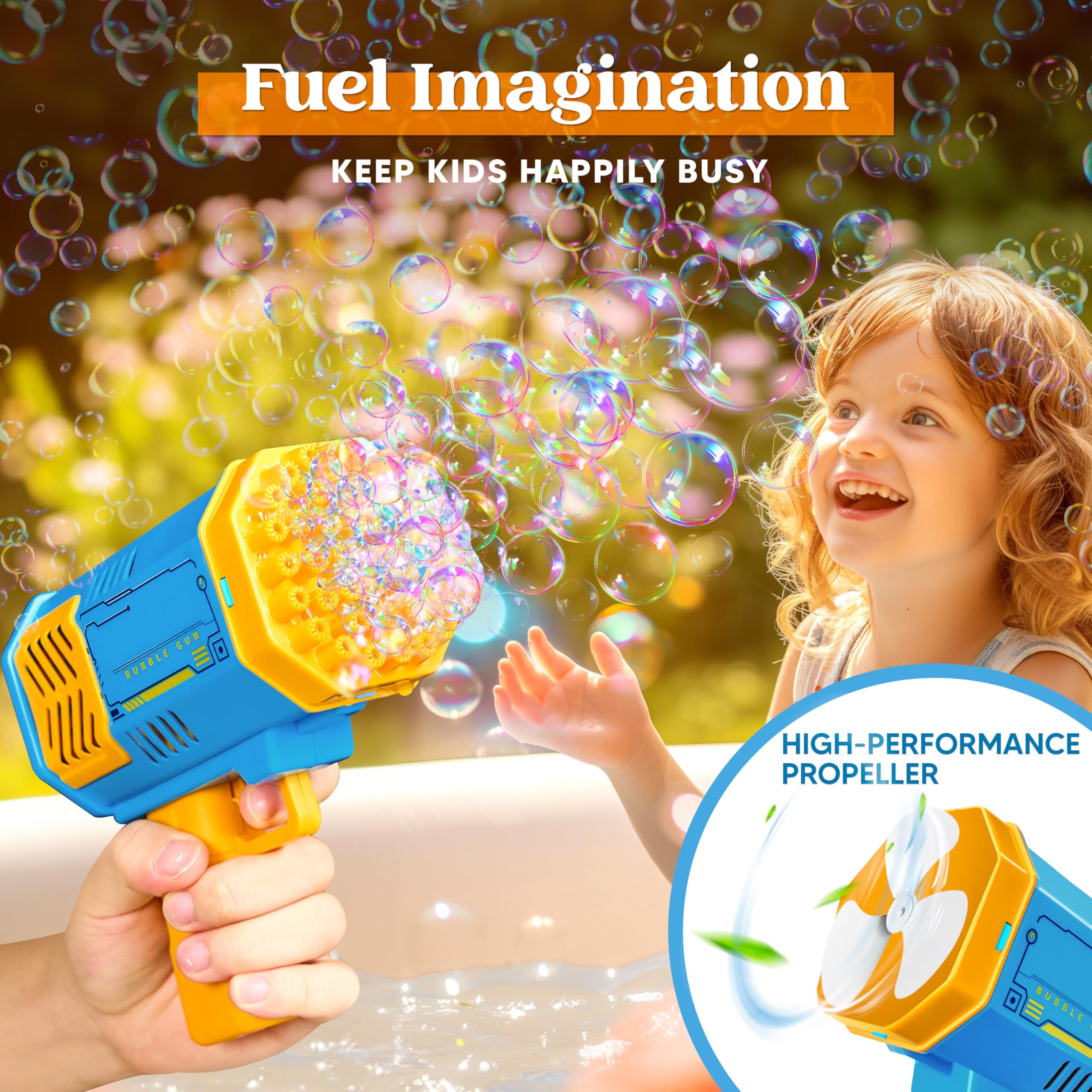 Sloosh Bubble Gun 2-Pack — Rocket Launcher Style Bubble Machine Toy for Kids (Ages 4–8) — Gift/Party/Summer/Wedding/Easter detail image 4
