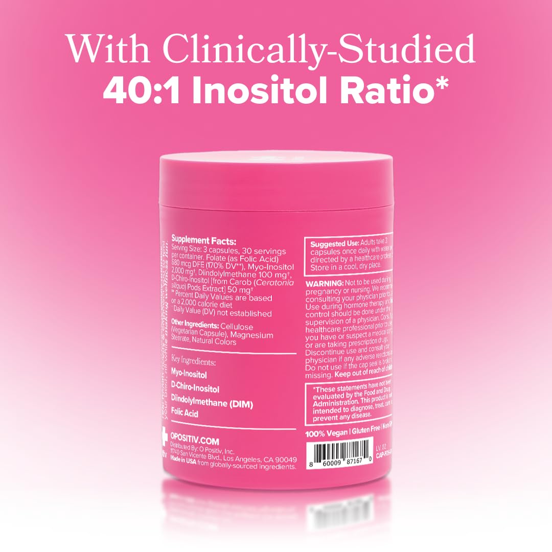 O Positiv FLO Ovarian Health Support — Hormone Balance for Women with Myo- and D‑Chiro‑Inositol (40:1), DIM & Folic Acid — 30 Servings detail image 3