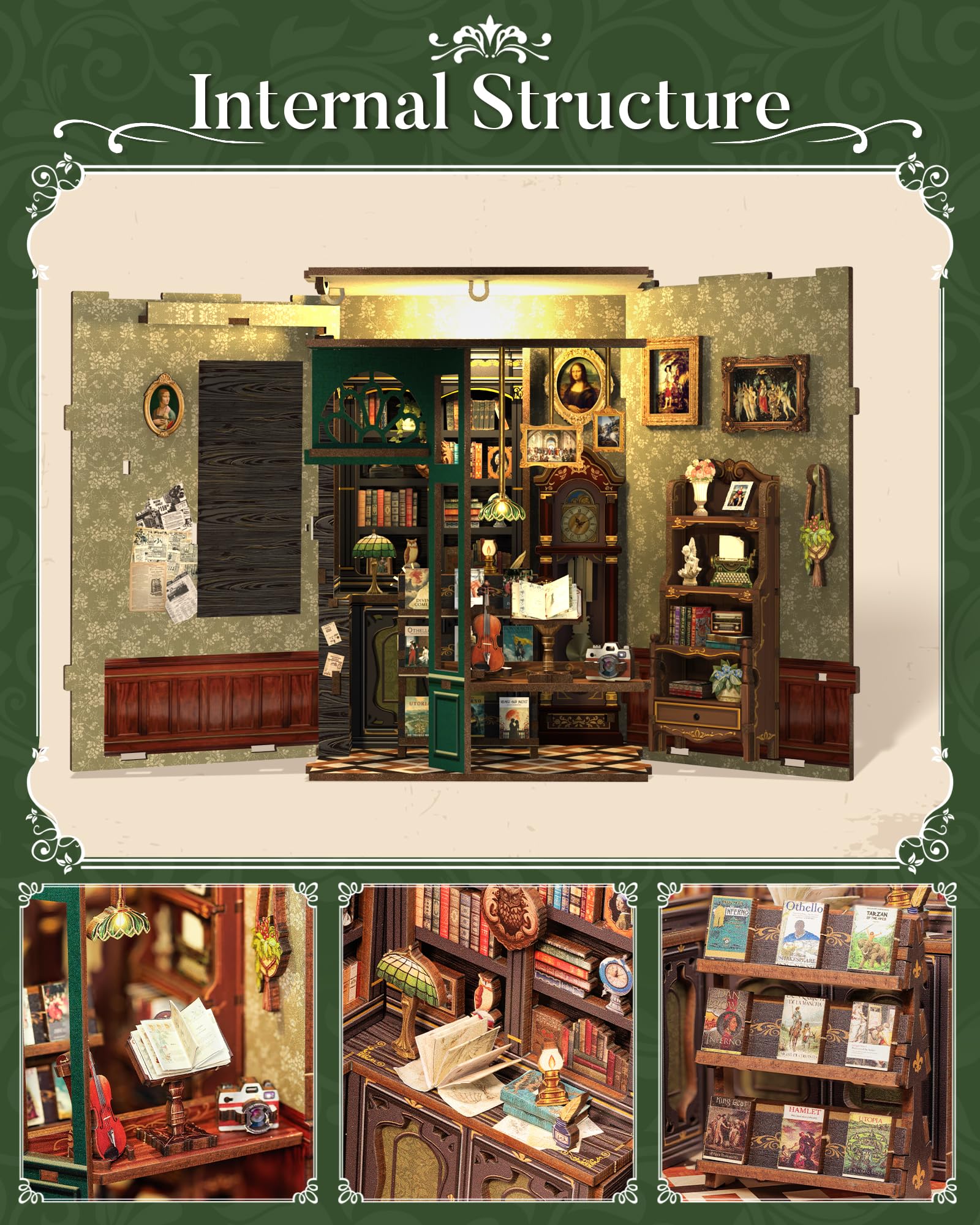 CUTEBEE Book Nook Kit - DIY Miniature House Kit for Adults, Teens and Beginners, Dollhouse Booknook Library Tiny House Bookshelf Decor 3D Wooden Puzzle, Gifts for Family, Friends (Owl Bookstore) detail image 8