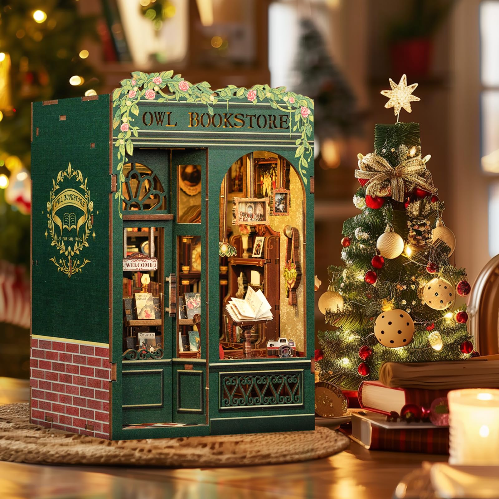 CUTEBEE Book Nook Kit - DIY Miniature House Kit for Adults, Teens and Beginners, Dollhouse Booknook Library Tiny House Bookshelf Decor 3D Wooden Puzzle, Gifts for Family, Friends (Owl Bookstore) detail image 9