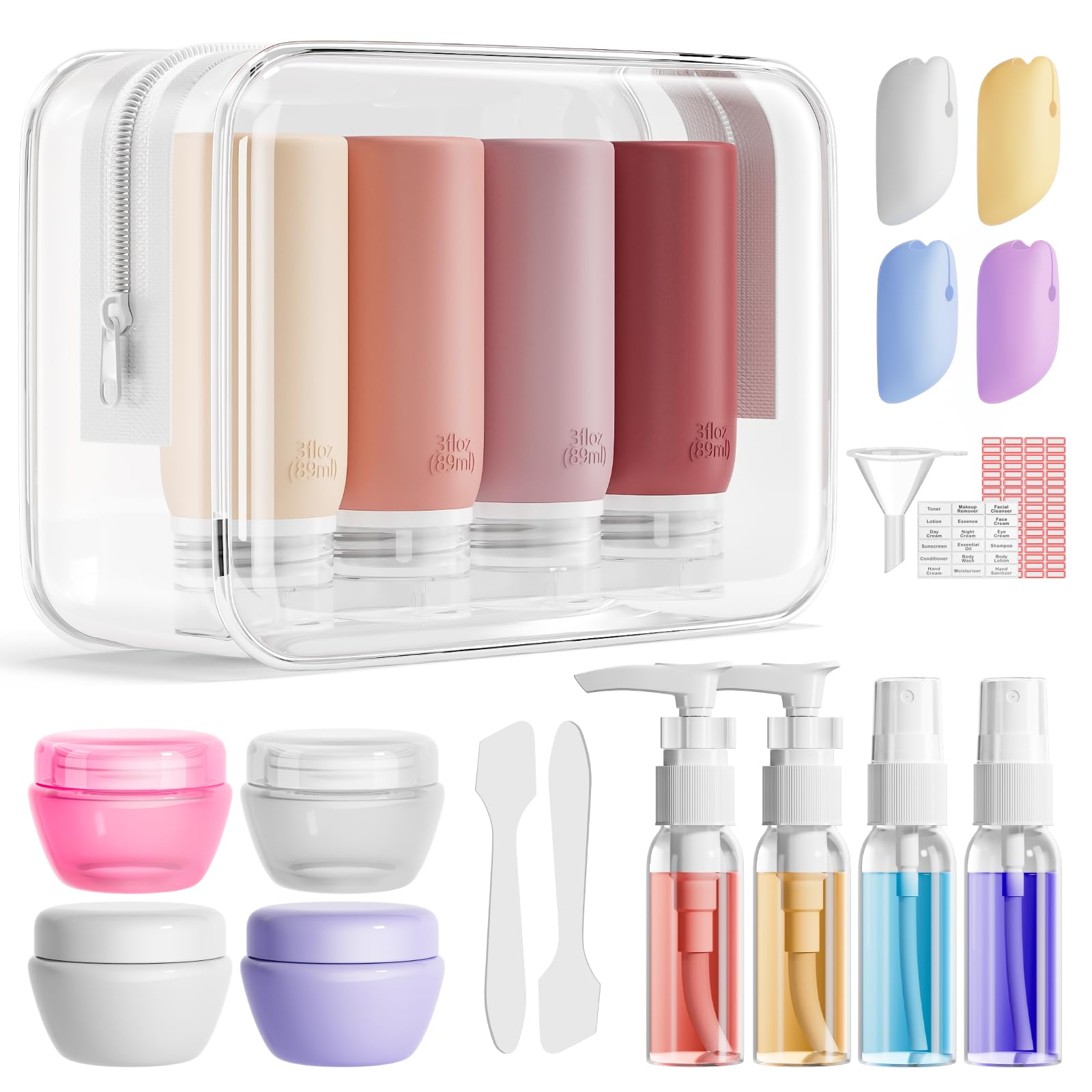 Muslish 21 Pack Travel Bottles for Toiletries, Leak-Proof TSA Compliant Silicone Travel Size Containers for Shampoo and Conditioner, BPA Free with Toiletry Bag (Cream) detail image 1