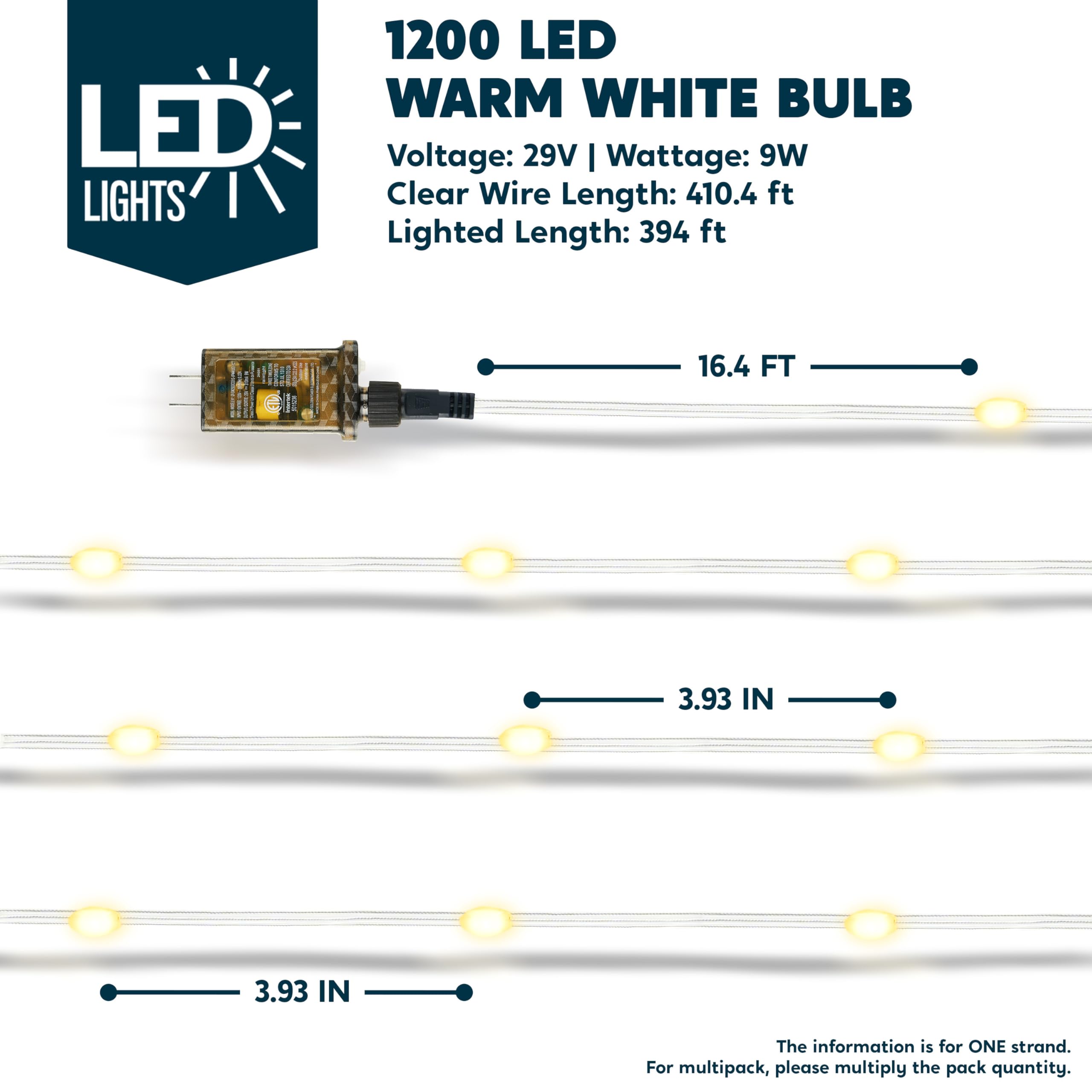Joiedomi 1200 LED 394ft Warm White Outdoor Christmas String Lights (8 Modes + Timer, Clear PVC Wire, Includes Reel) detail image 5