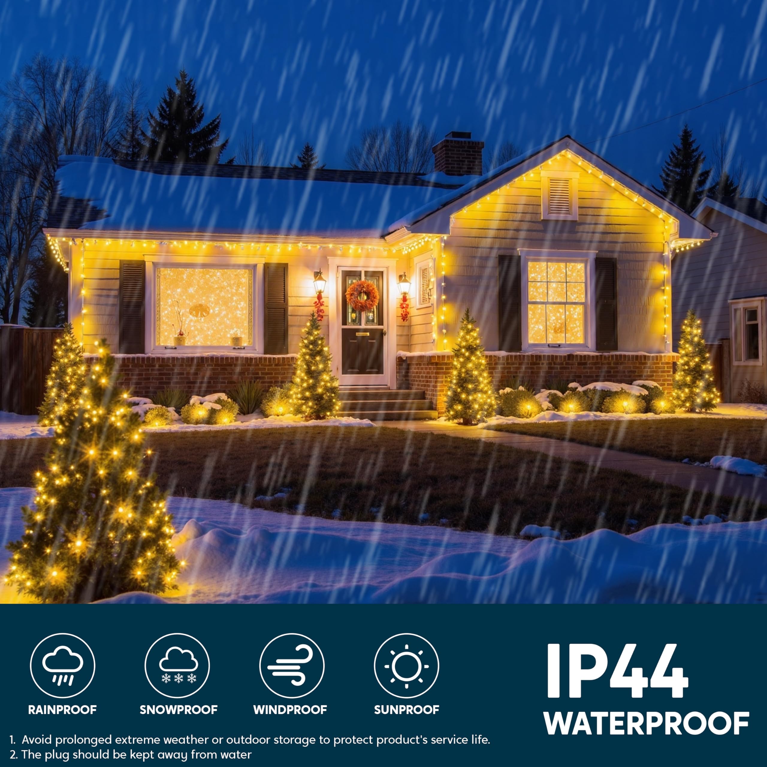 Joiedomi 1200 LED 394ft Warm White Outdoor Christmas String Lights (8 Modes + Timer, Clear PVC Wire, Includes Reel) detail image 7