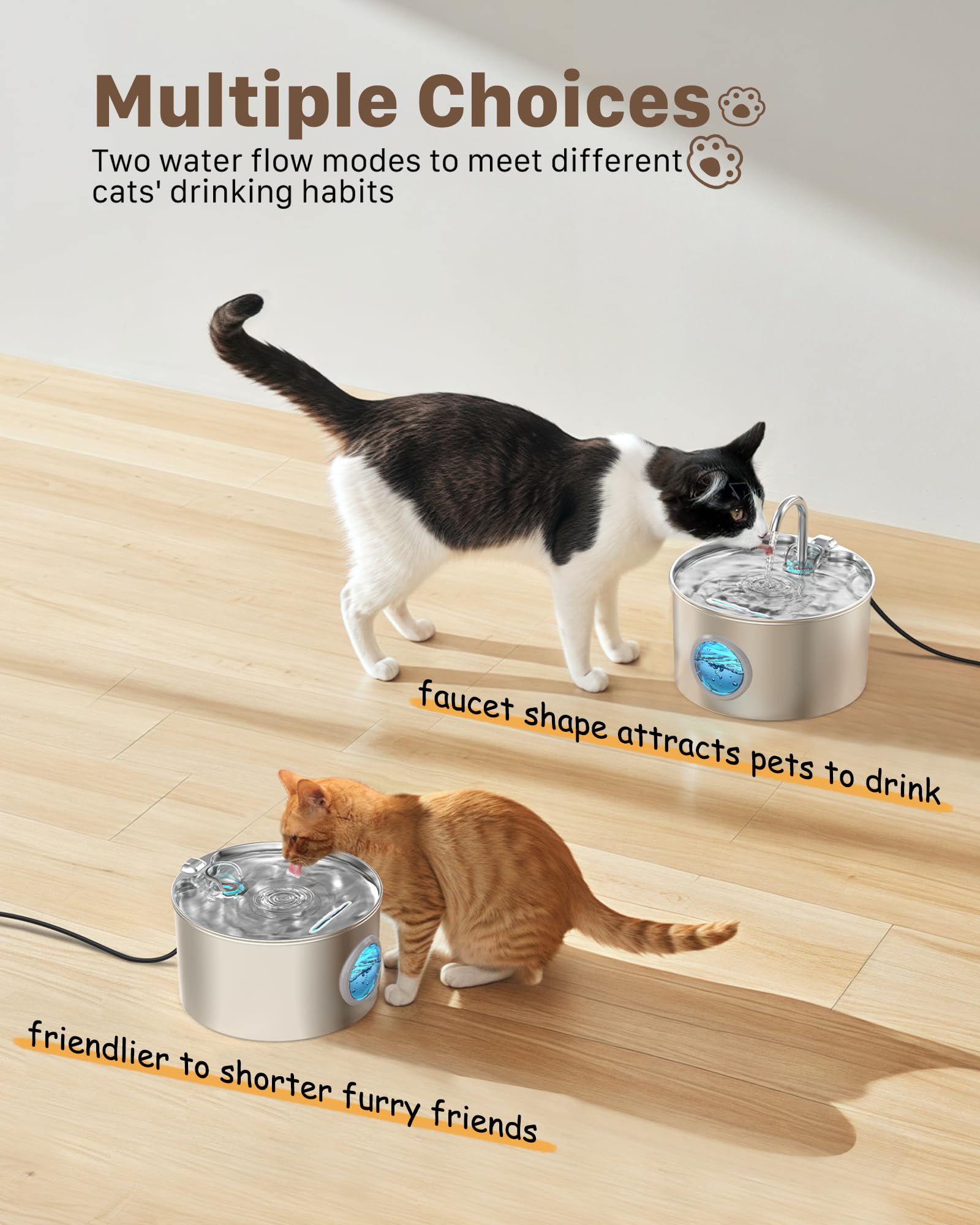 GIOTOHUN Stainless Steel Cat Water Fountain, 74 oz (2. 2 L) — Indoor Quiet Pet Drinking Fountain with 4-Stage Filter detail image 6