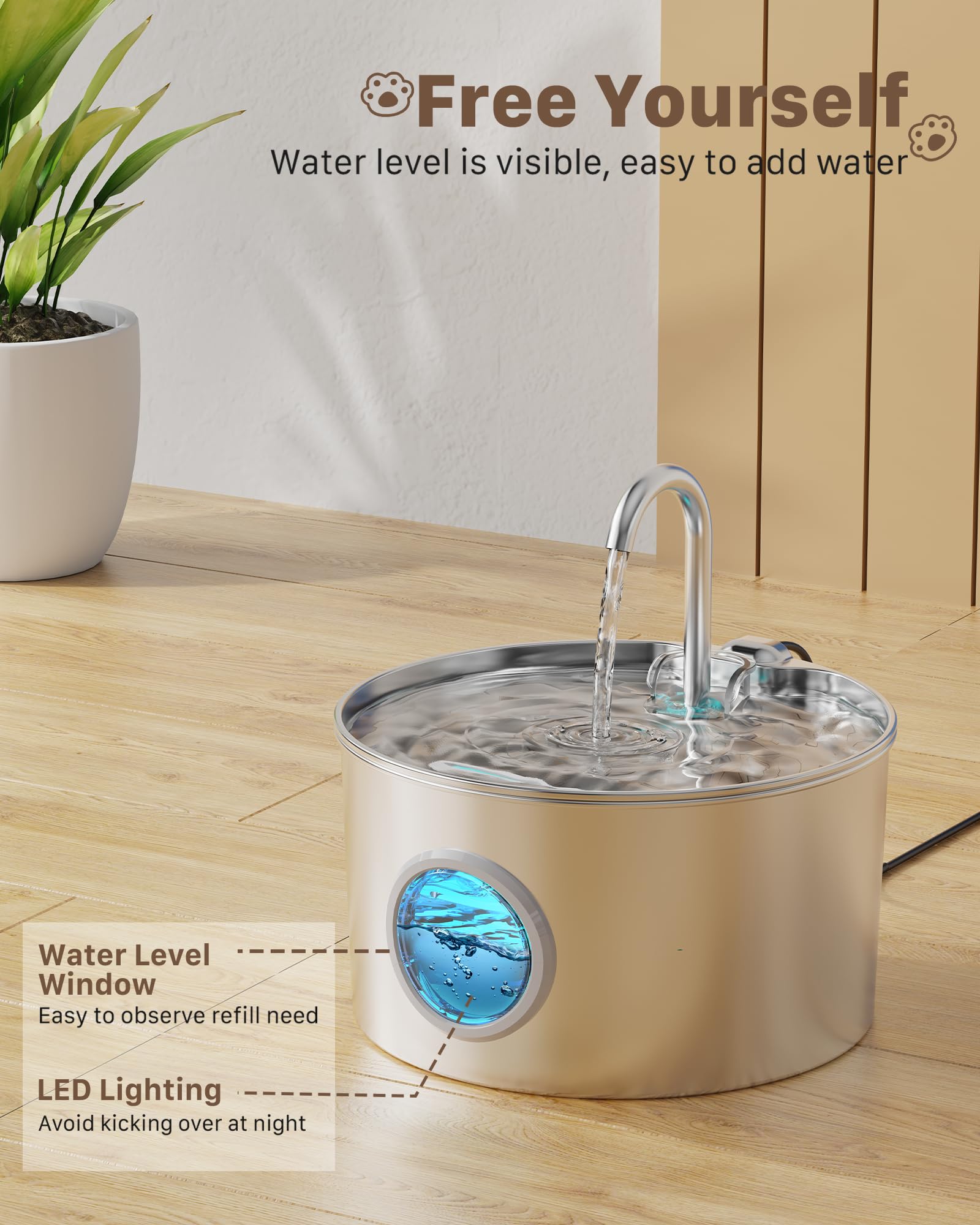 GIOTOHUN Stainless Steel Cat Water Fountain, 74 oz (2. 2 L) — Indoor Quiet Pet Drinking Fountain with 4-Stage Filter detail image 4