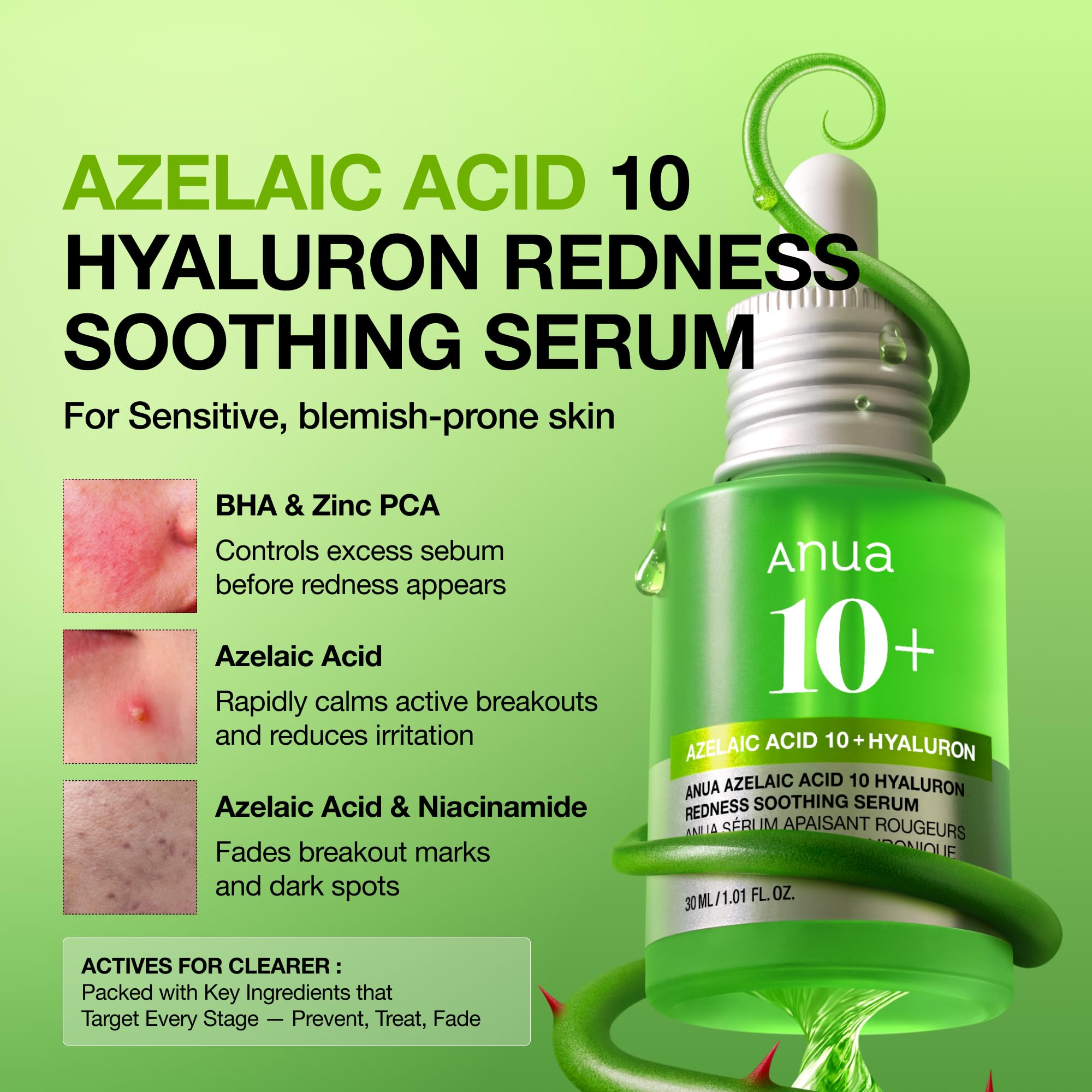 Anua Azelaic Acid 10% + Hyaluronic Acid Redness Soothing Facial Serum, 1. 01 fl oz detail image 3