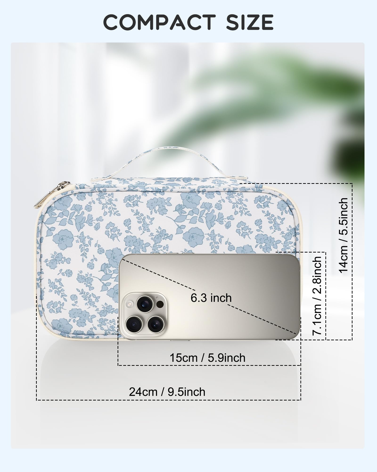 Relavel Travel Makeup Bag, Small Floral Cosmetic Bag with Handle for Trip detail image 2