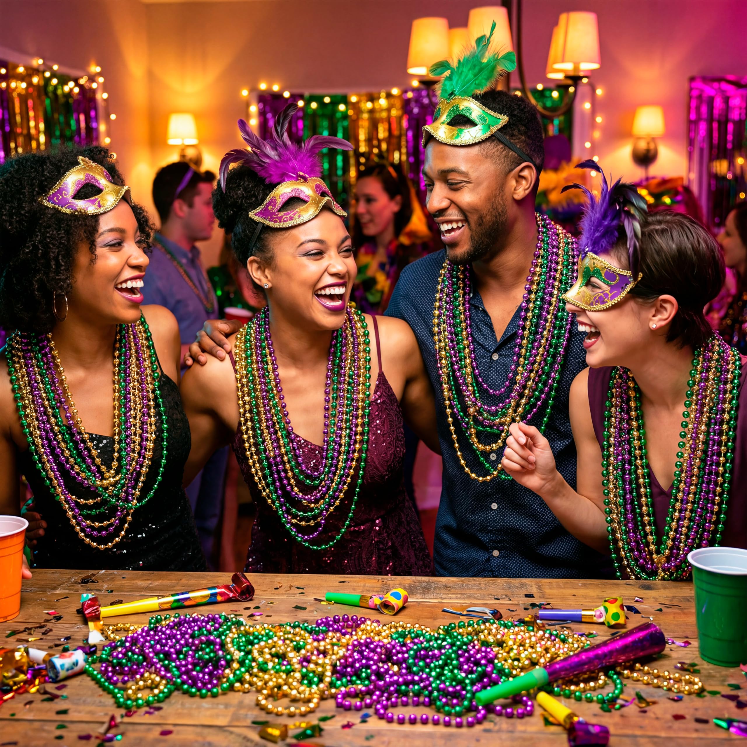 JOYIN 72-Piece Mardi Gras (Gold/Green/Purple) Party Necklace & Accessories Kit detail image 5