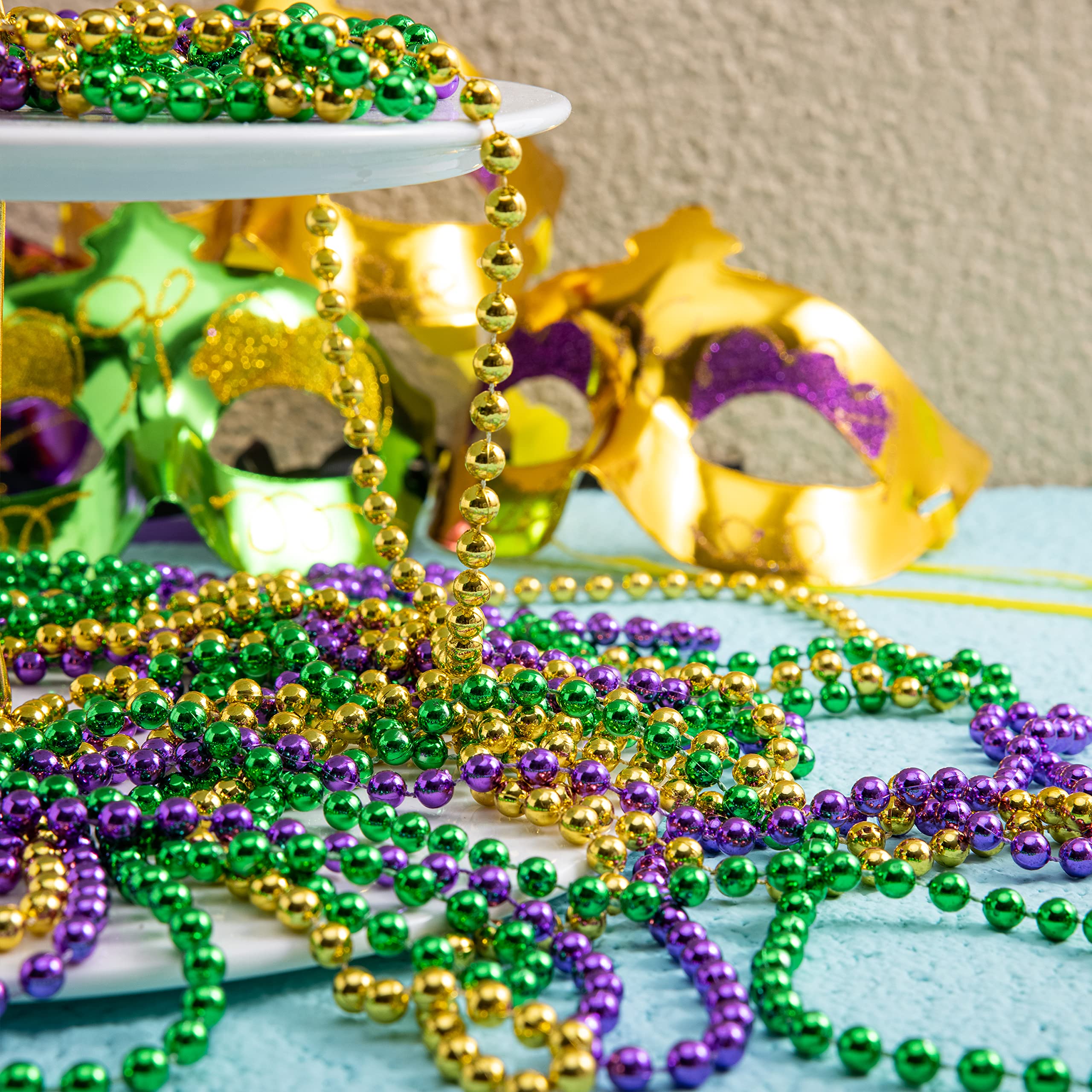 JOYIN 72-Piece Mardi Gras (Gold/Green/Purple) Party Necklace & Accessories Kit detail image 6