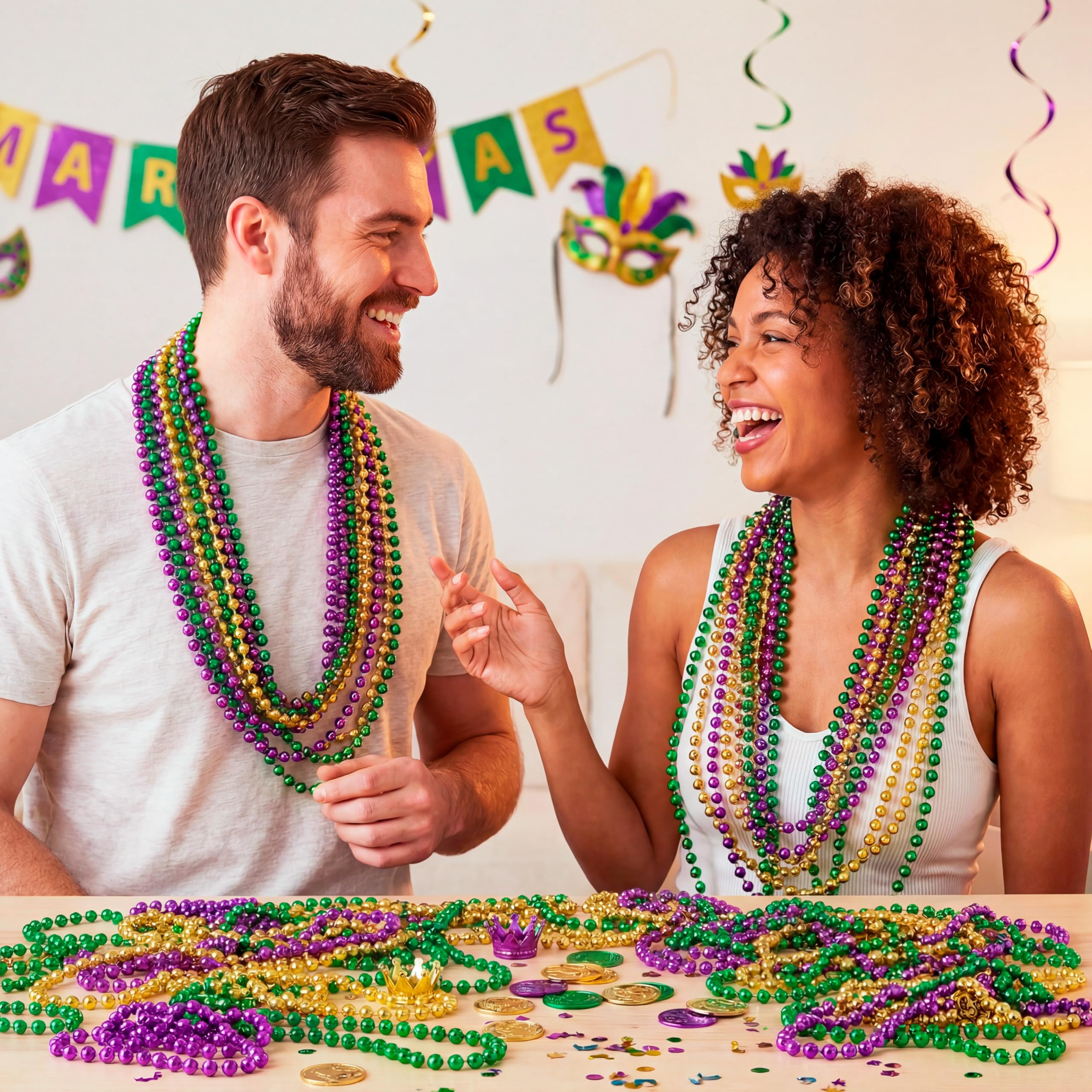 JOYIN 72-Piece Mardi Gras (Gold/Green/Purple) Party Necklace & Accessories Kit detail image 7