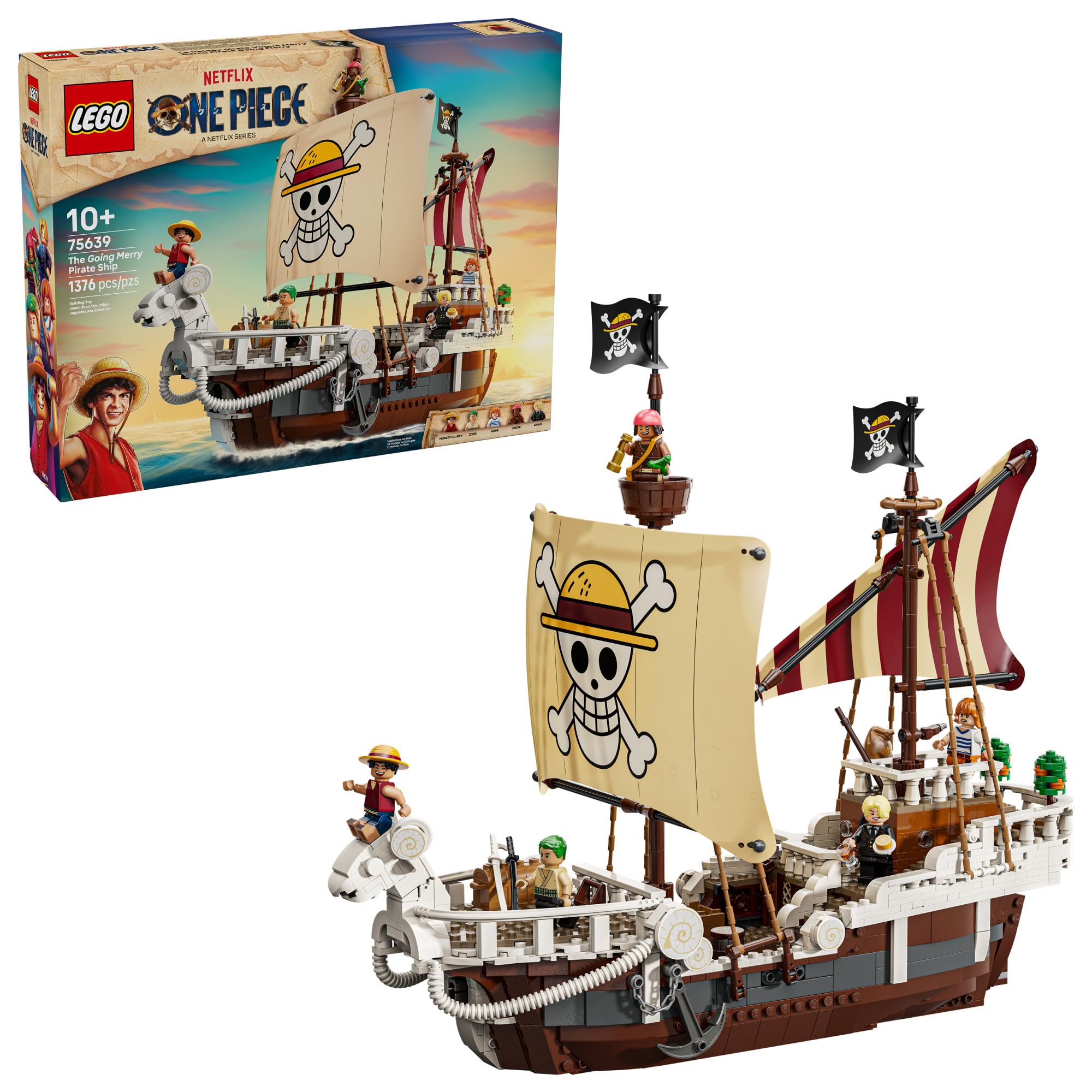LEGO ONE PIECE The Going Merry Pirate Ship Building Blocks - Pretend Play Adventure Toy for Boys & Girls, 10+ - Straw Hat Crew Toy Figures & Playset for Anime Fans - Gift Idea for Birthdays - 75639 detail image 1