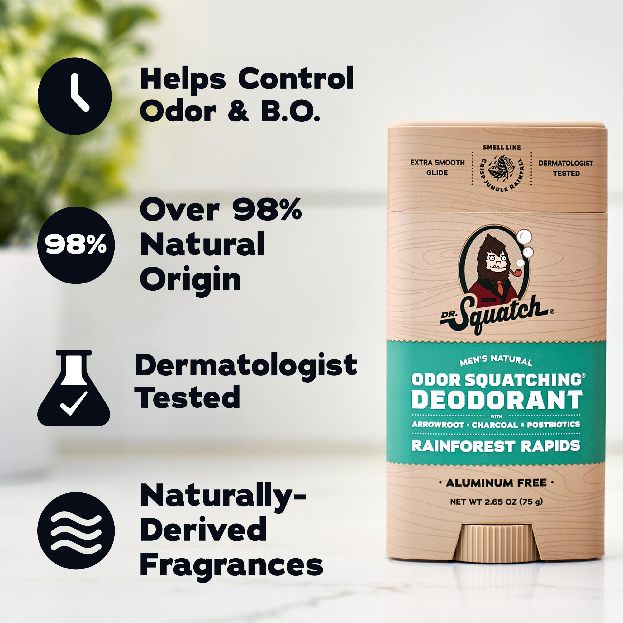 Dr. Squatch Natural Men’s Deodorant, Aluminum-Free with Charcoal & Postbiotics, Coastal Mist, 2. 65 oz Stick (2-Pack) detail image 5