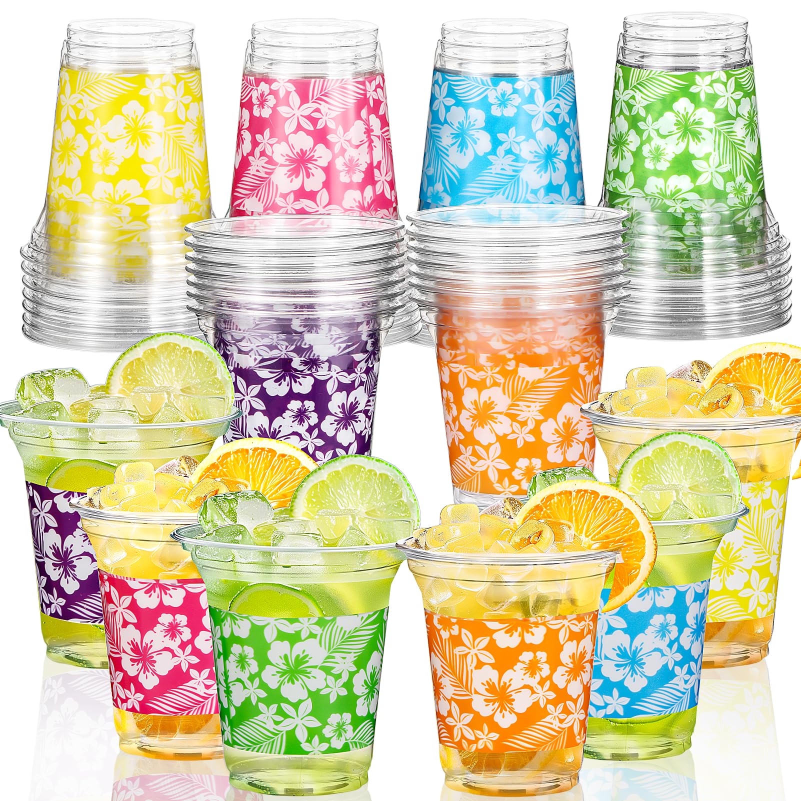 Atonofun 72 Pack Hawaiian Luau Party Decorations Cups -14OZ Disposable Tropical Party Cups for Hawaiian Luau Beach Theme Birthday Party Decorations detail image 1