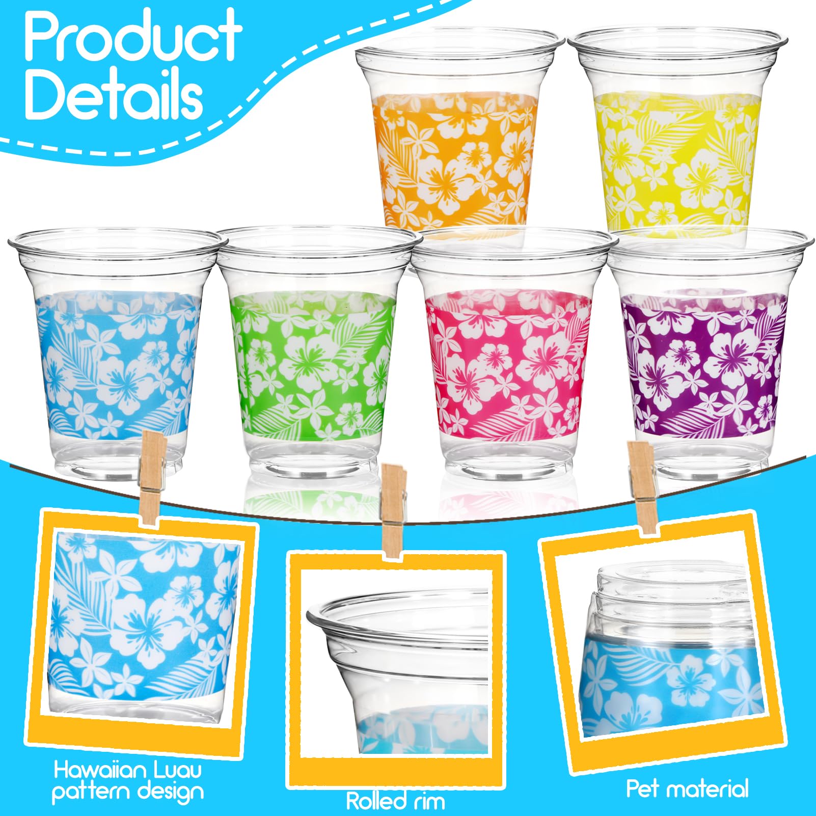 Atonofun 72 Pack Hawaiian Luau Party Decorations Cups -14OZ Disposable Tropical Party Cups for Hawaiian Luau Beach Theme Birthday Party Decorations detail image 2