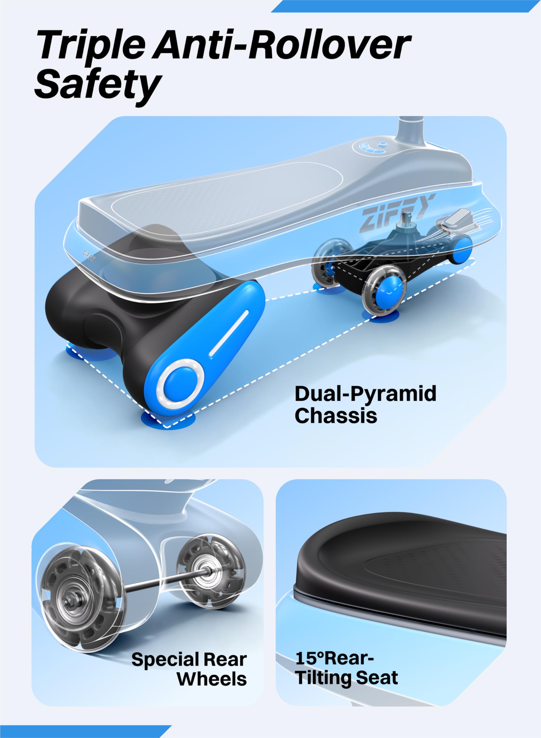 JOVA ZIFFY 45W Light-Up Electric Twist Car (5. 5Ah Rechargeable Battery, Footboard, 2-in-1 Manual/Electric Drive, Dual Speed, Anti-Rollover, Colorful Light-Up Wheels, Ages 3+, 110 lb Capacity) detail image 6