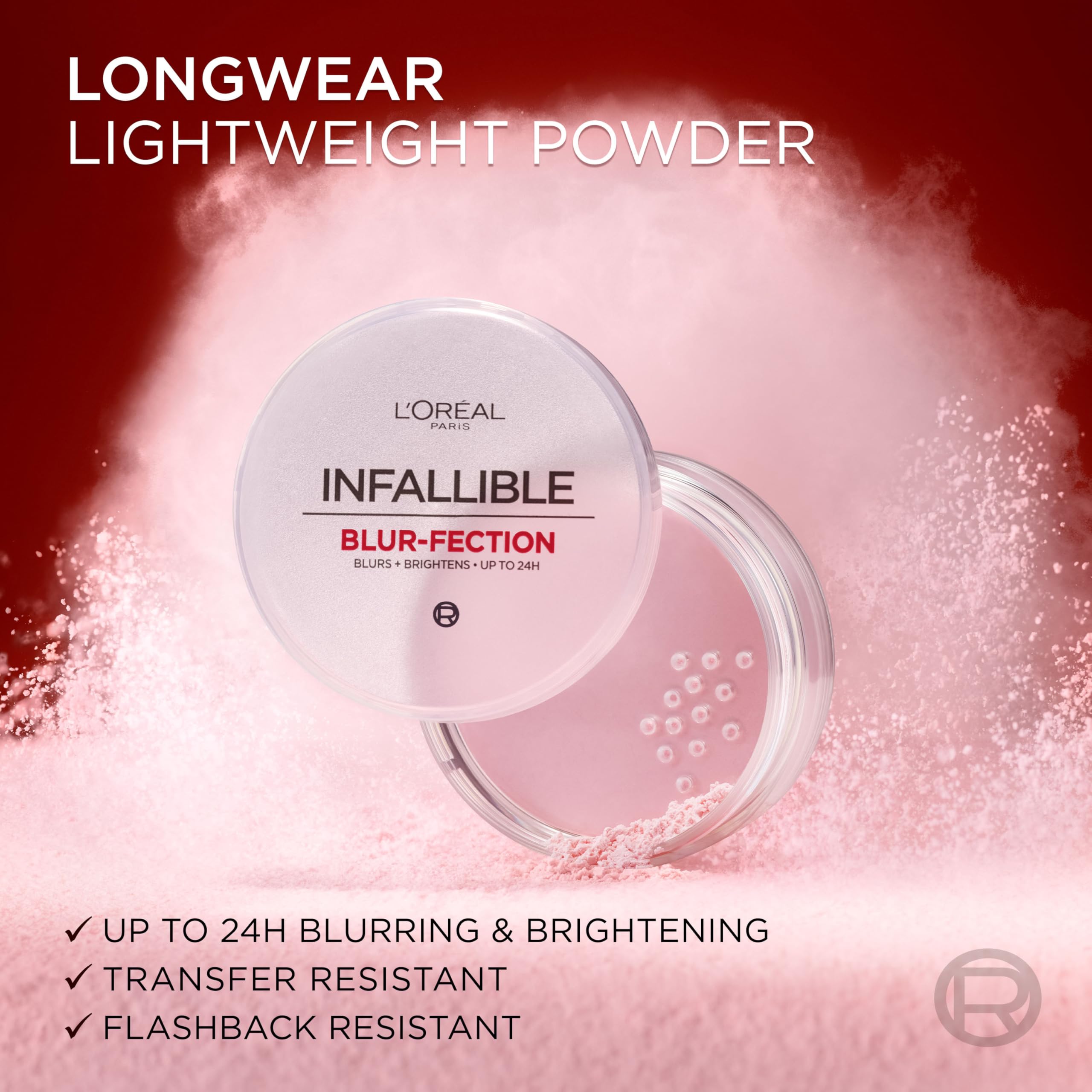 L'Oreal Paris Infallible Blur-fection Longwear Loose Setting Powder, Blurring Face Powder With Up to 24HRs of Wear, Brightening Light Pink, 1 Kit detail image 4