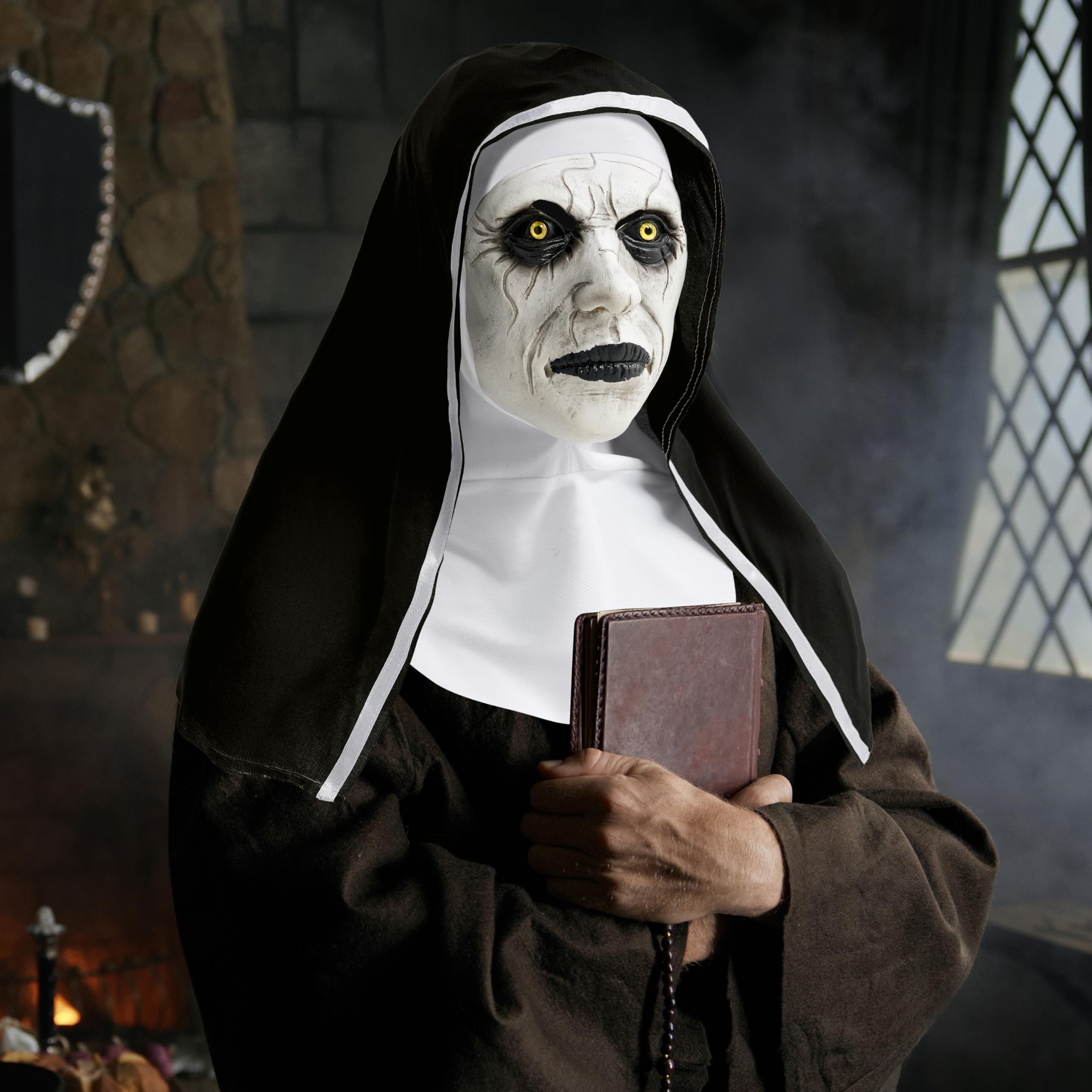 Scary Nun Mask Halloween Silicone/Latex Monster Mask with Hood Adult Cosplay Prop Realistic Costume detail image 4