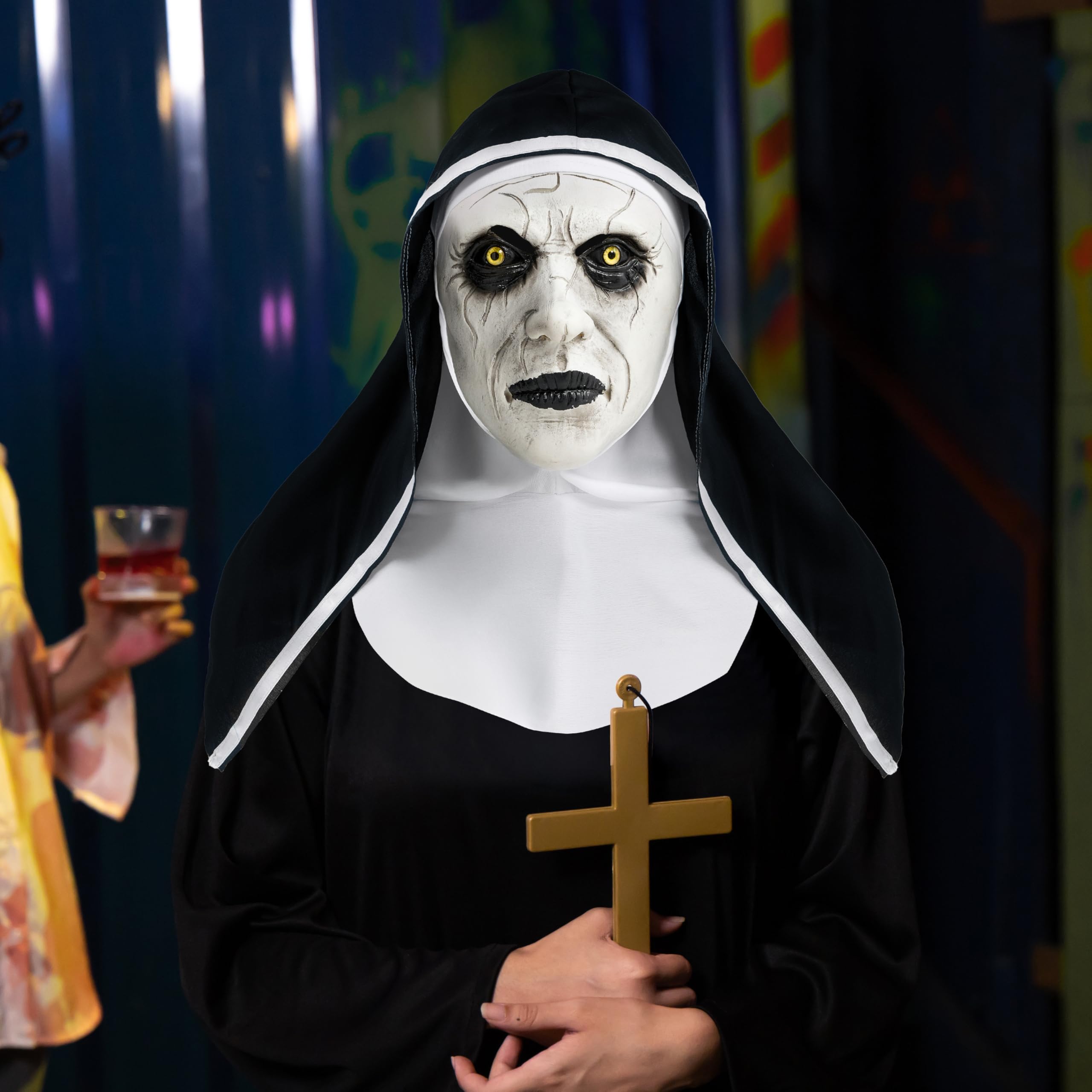 Scary Nun Mask Halloween Silicone/Latex Monster Mask with Hood Adult Cosplay Prop Realistic Costume detail image 5