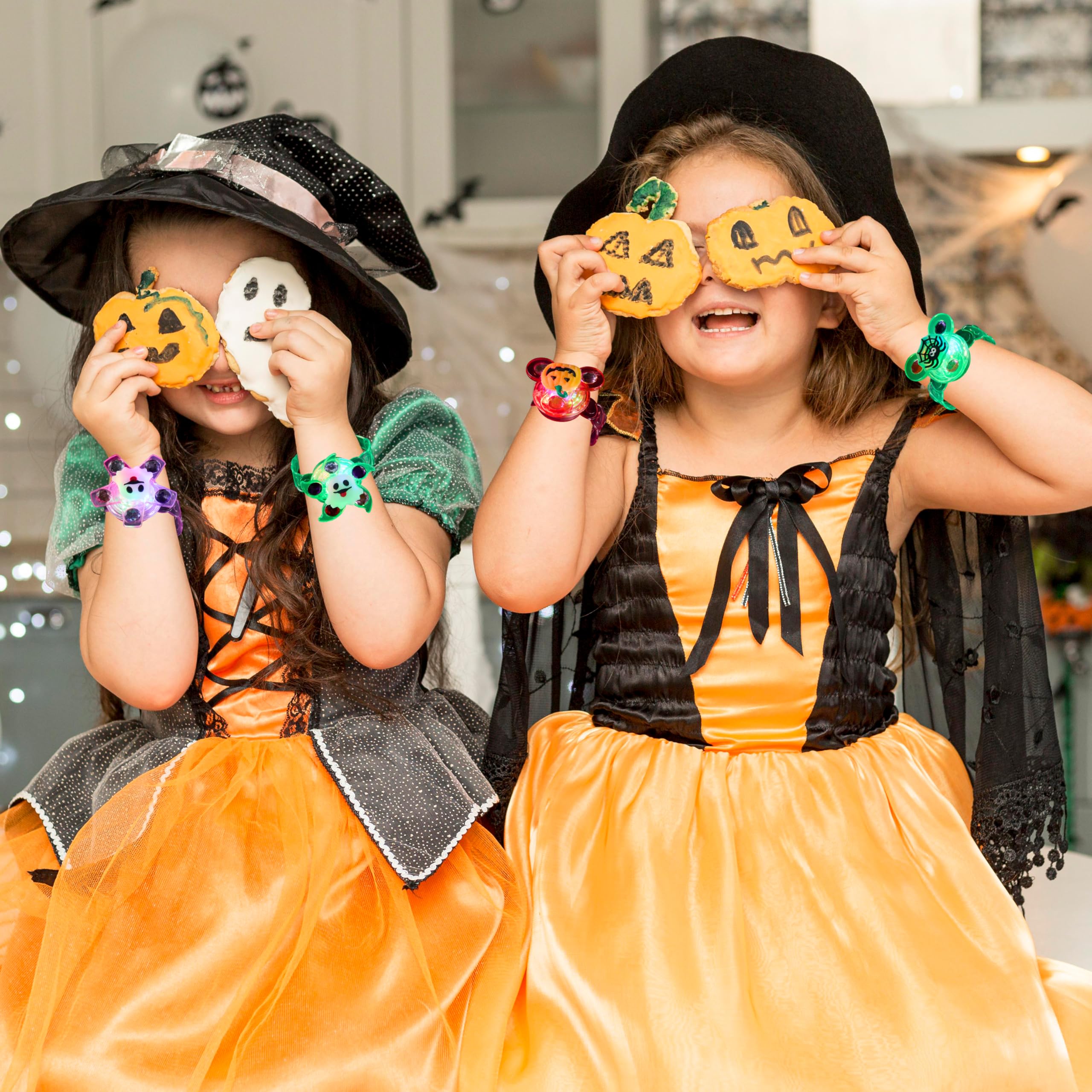 JOYIN 12-Pack Halloween LED Light-Up Bracelets — Kids Flashing Wristbands, Glow Party Favors & Trick-or-Treat Bag Fillers detail image 6