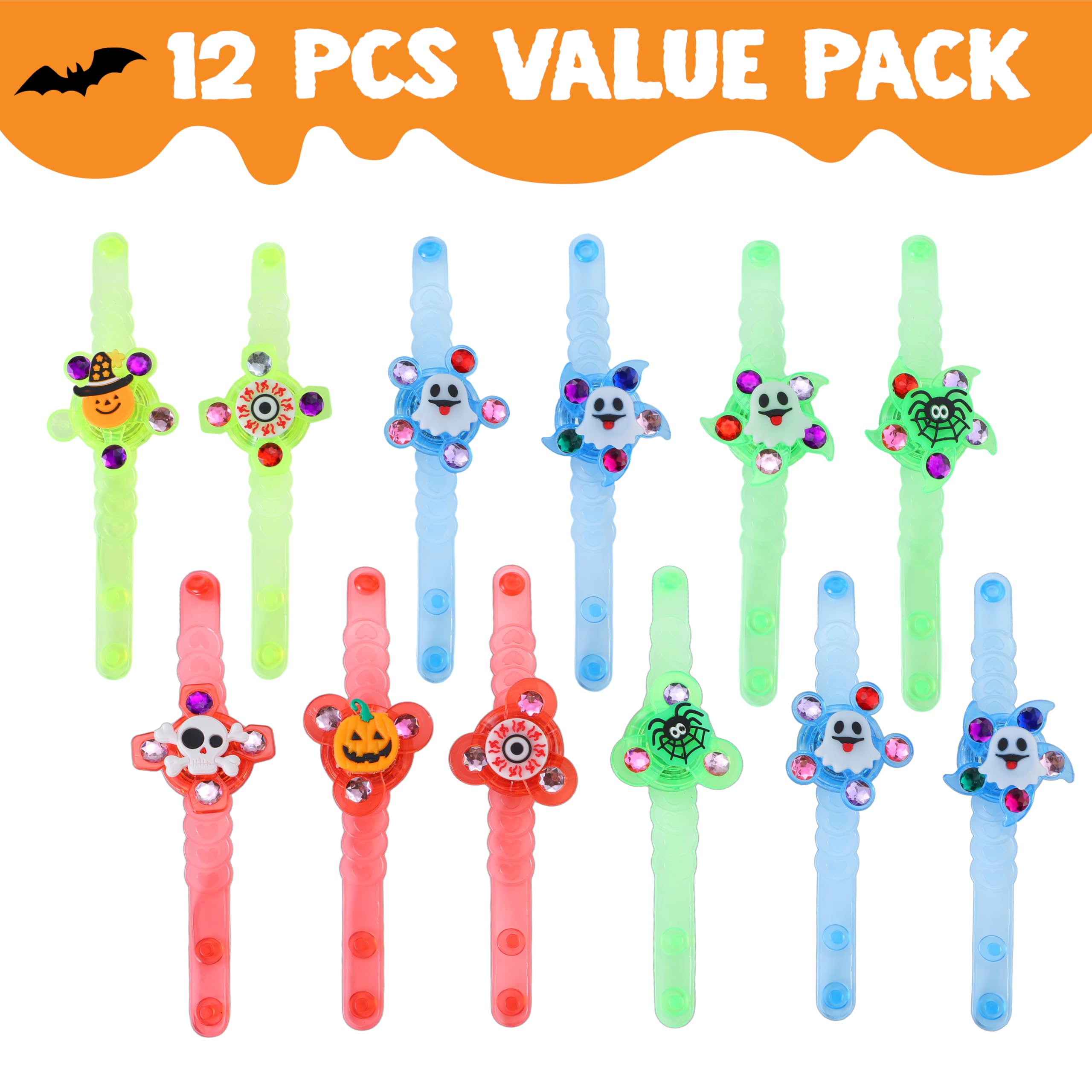 JOYIN 12-Pack Halloween LED Light-Up Bracelets — Kids Flashing Wristbands, Glow Party Favors & Trick-or-Treat Bag Fillers detail image 2
