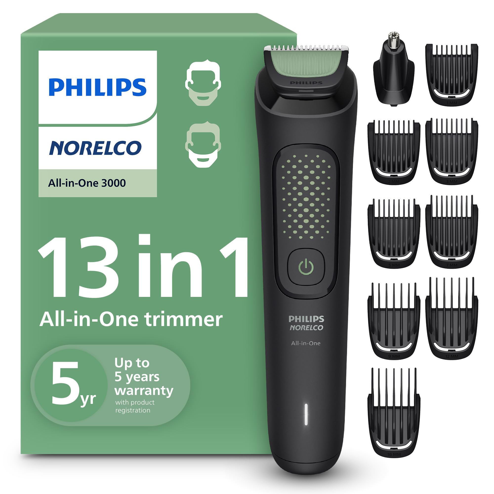 Philips Norelco All-in-One 3000 Series 13-in-1 Trimmer & Beard Styler, Men's Hair Clipper, 9 Length Settings, Self-Sharpening Skin-Friendly Blades, MG3919/50 detail image 1