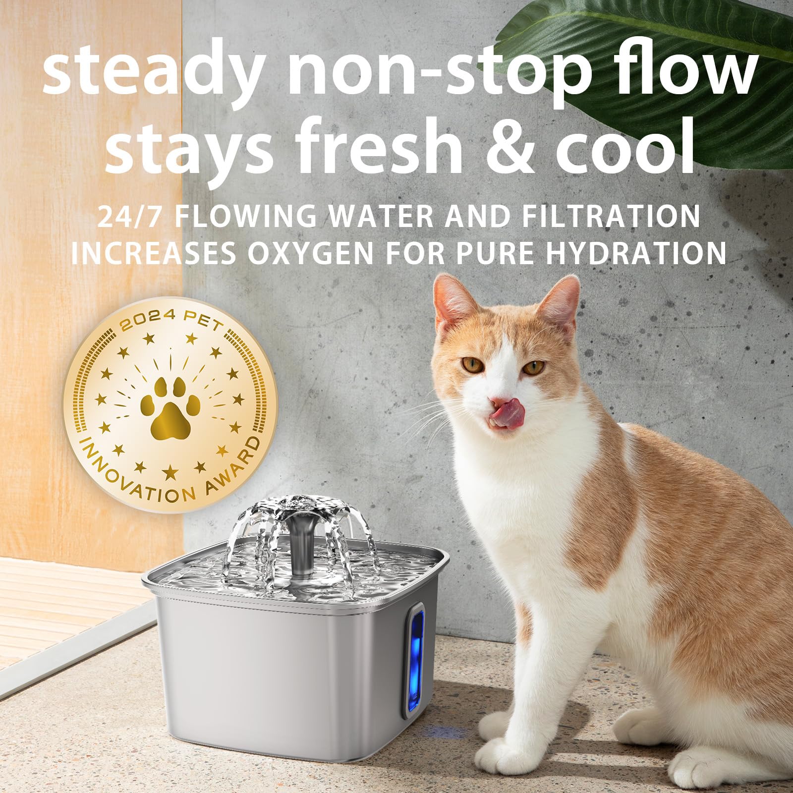 Fuente de Agua para Gatos Veken Ganadora de Premio a la Innovación, Acero Inoxidable, 108oz/3.2L Fuente Automática para Mascotas Dispensador de Agua para Perros con 3 Filtros de Repuesto y Alfombrilla de Silicona, Regalo para Gatos y Perros (Plata) detail image 6