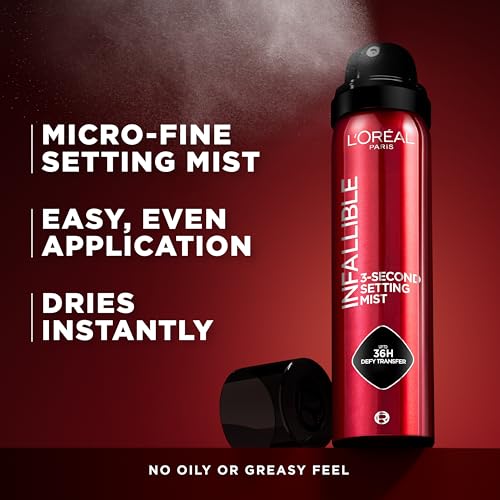 L'Oreal Paris Infallible XL 3-Second Setting Spray Mist, Microfine Mist for up to 36HR Wear, Clear, 3. 9 Oz detail image 9