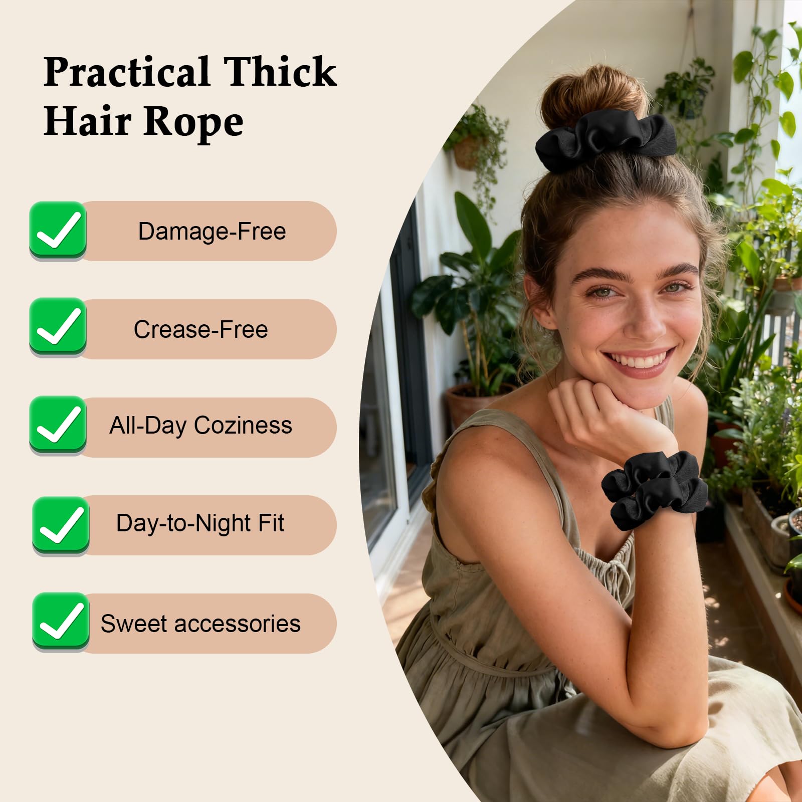 Satin Scrunchies for Women – 8PCS Black Silk Hair Ties – No Crease, Frizz-Free, Gentle Elastic Hair Bands for Thick & Thin Hair, Soft & Stylish Hair Accessories Gifts detail image 3