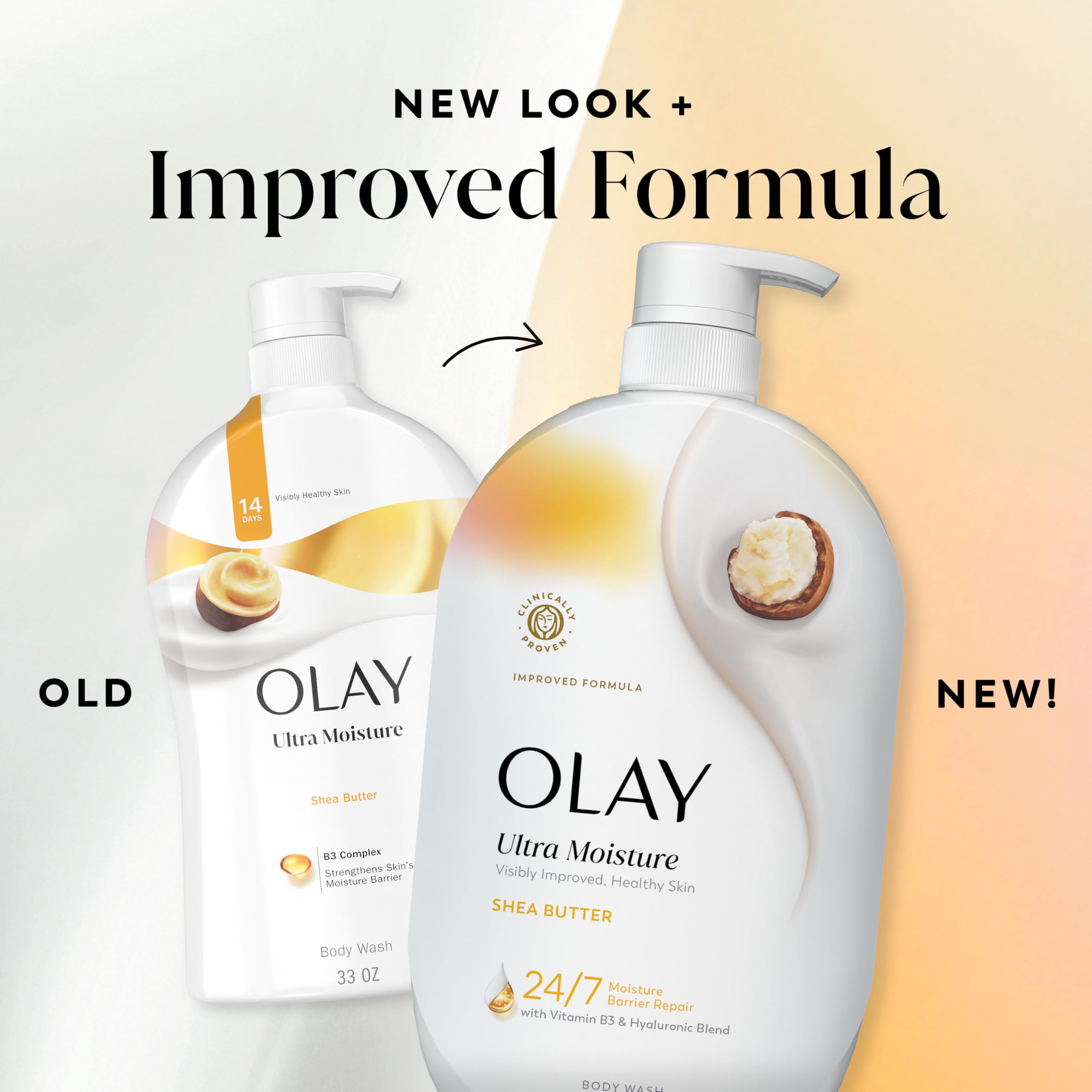 Olay Body Wash for Women, Ultra Moisture, 24/7 Moisture Barrier Repair, Hydrating Formula for Visibly Healthy Soft Skin, Vitamin B3 & Hyaluronic Blend, For All Skin Types, Shea Butter Scent, 35 fl oz detail image 8