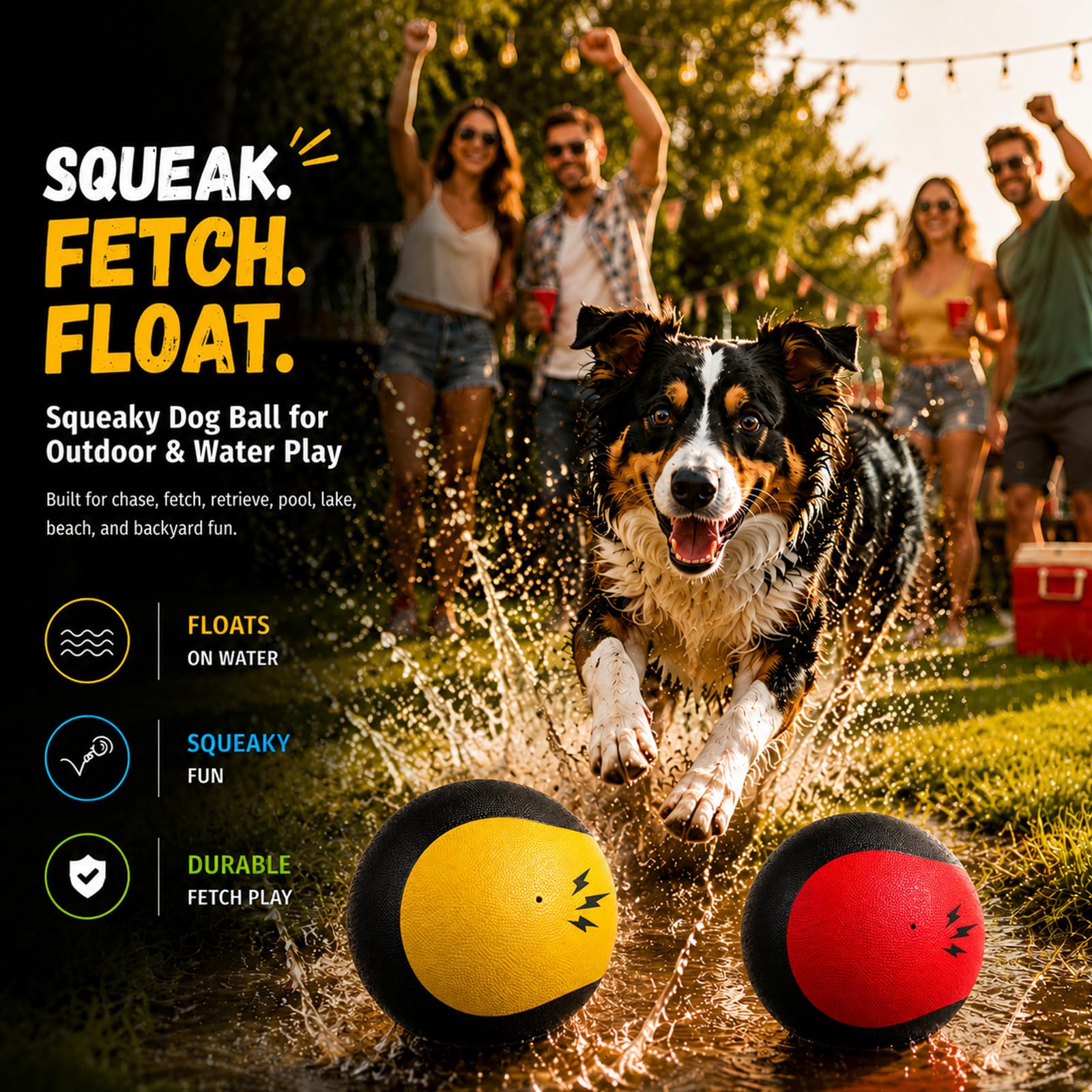 Squeaky Floating Rubber Dog Ball for Fetch — 2. 7-inch Interactive Water and Outdoor Toy for Small & Medium Dogs detail image 6