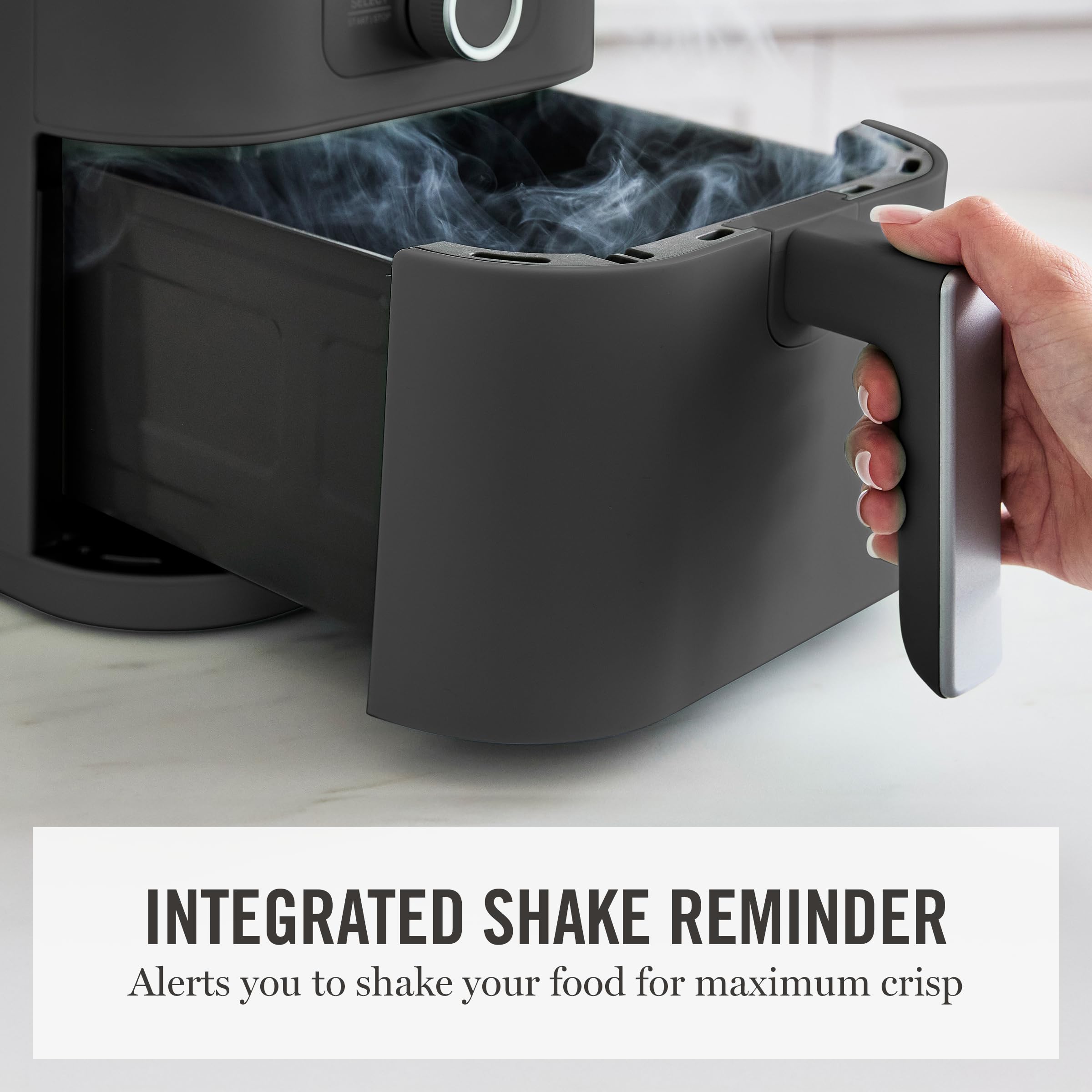 Martha Stewart 6QT Air Fryer, 6-in-1, Bake, Broil, Roast, Air Fry, Dehydrate, Reheat, Ceramic Non-Stick Basket, Crispy Results Fast, 400°F Max Temp, Shake Reminder, Caviar Gray detail image 7