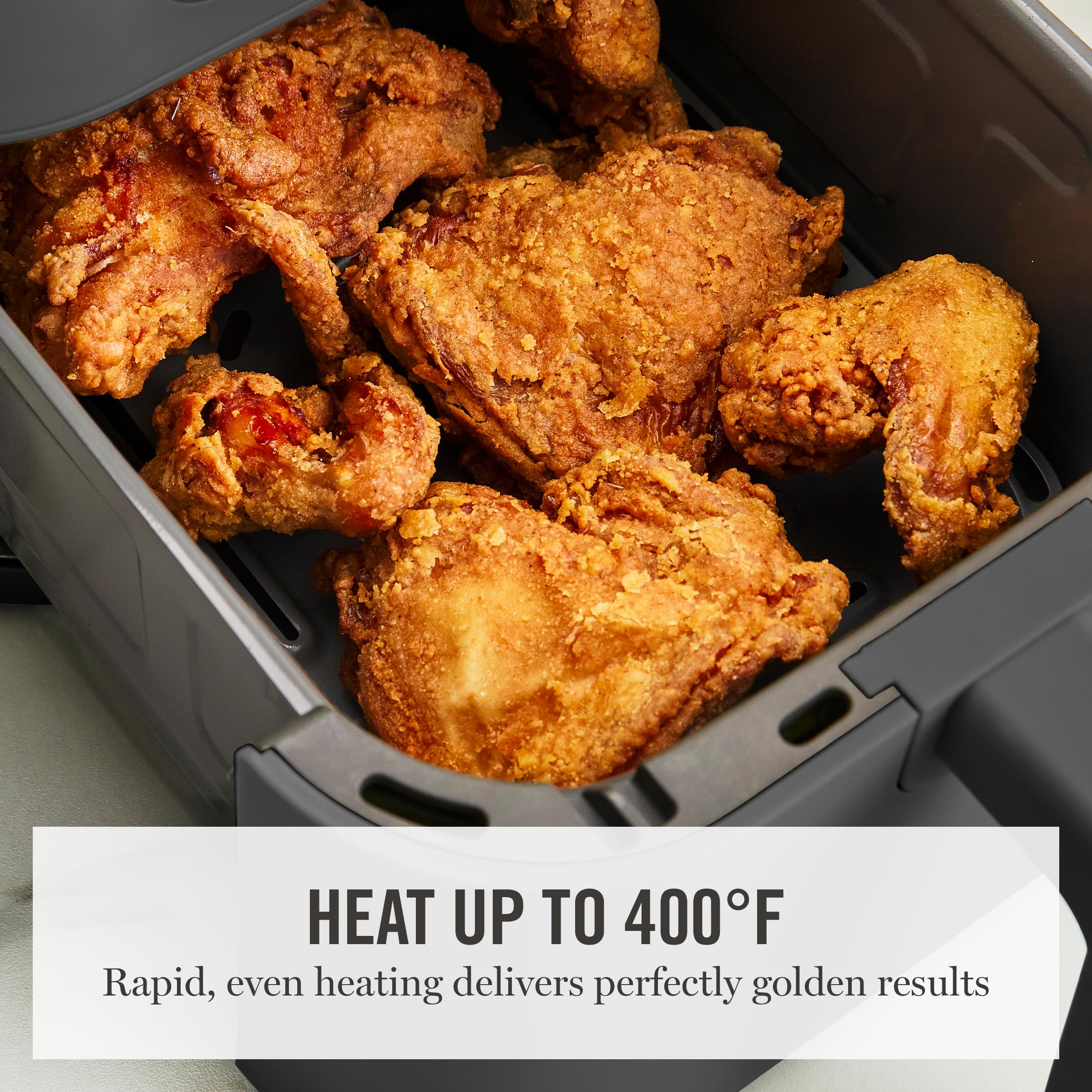Martha Stewart 6QT Air Fryer, 6-in-1, Bake, Broil, Roast, Air Fry, Dehydrate, Reheat, Ceramic Non-Stick Basket, Crispy Results Fast, 400°F Max Temp, Shake Reminder, Caviar Gray detail image 8