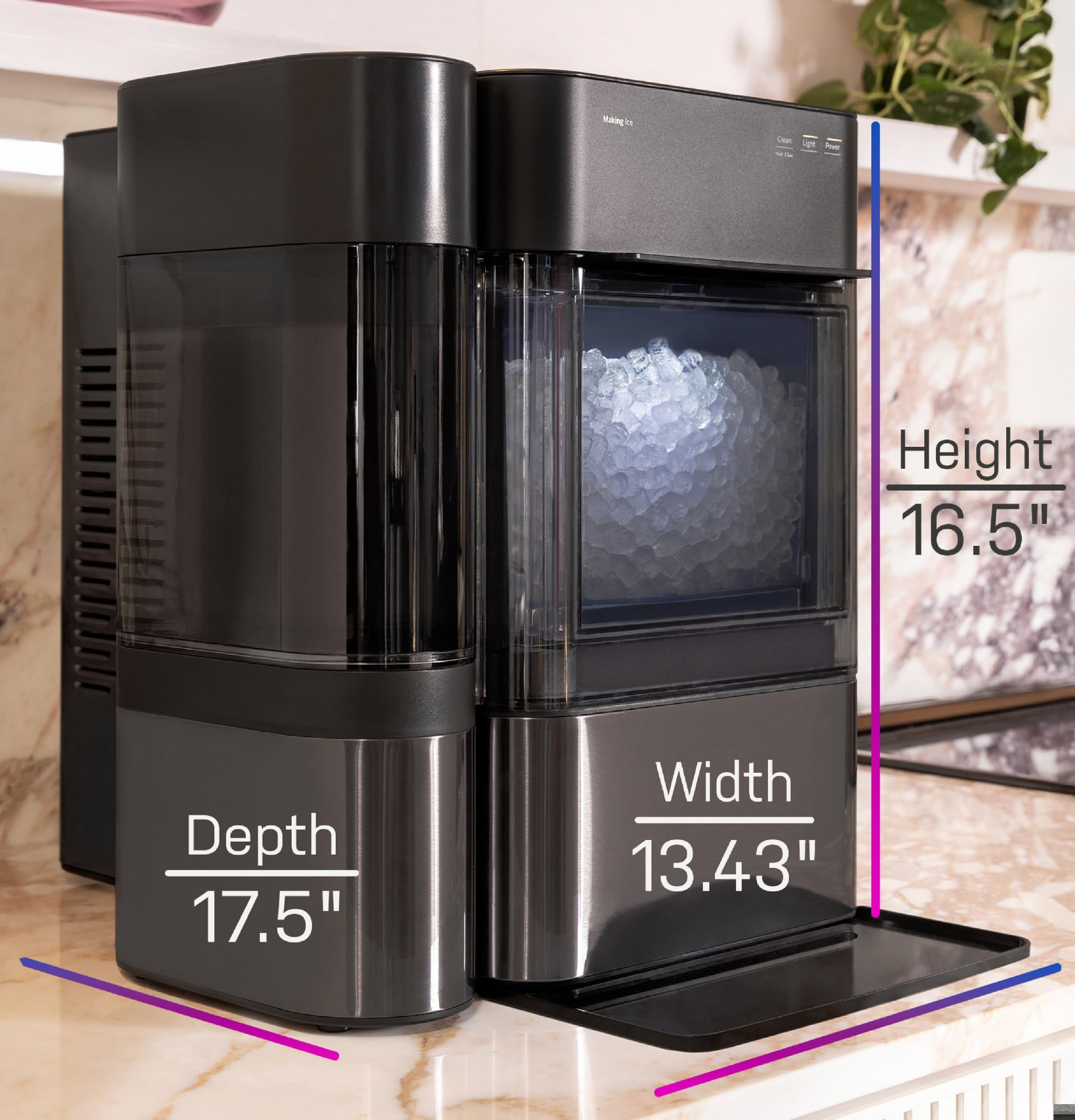 GE Profile Opal Ultra, Countertop Nugget Ice Maker, 1 Gal XL Side Tank, *Amazon Exclusive*, 38 lbs/Day, Pebble Pellet Crushed Ice Machine, WiFi Stainless Steel detail image 8