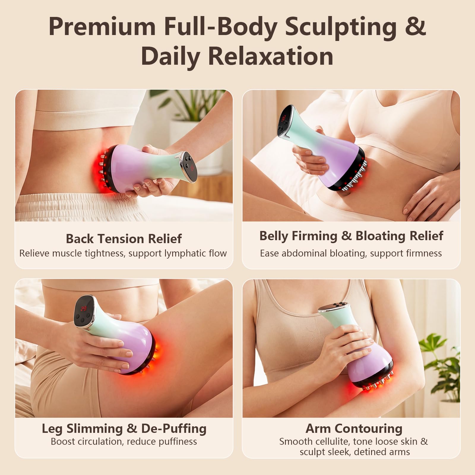 Lymphatic Drainage Massager & Anti Cellulite Massage Tool - Helps Reduce the Appearance of Cellulite and Stretch Marks, 4-in-1 Body Sculpting Machine with Heat, Light, Vibration & Microcurrent detail image 6