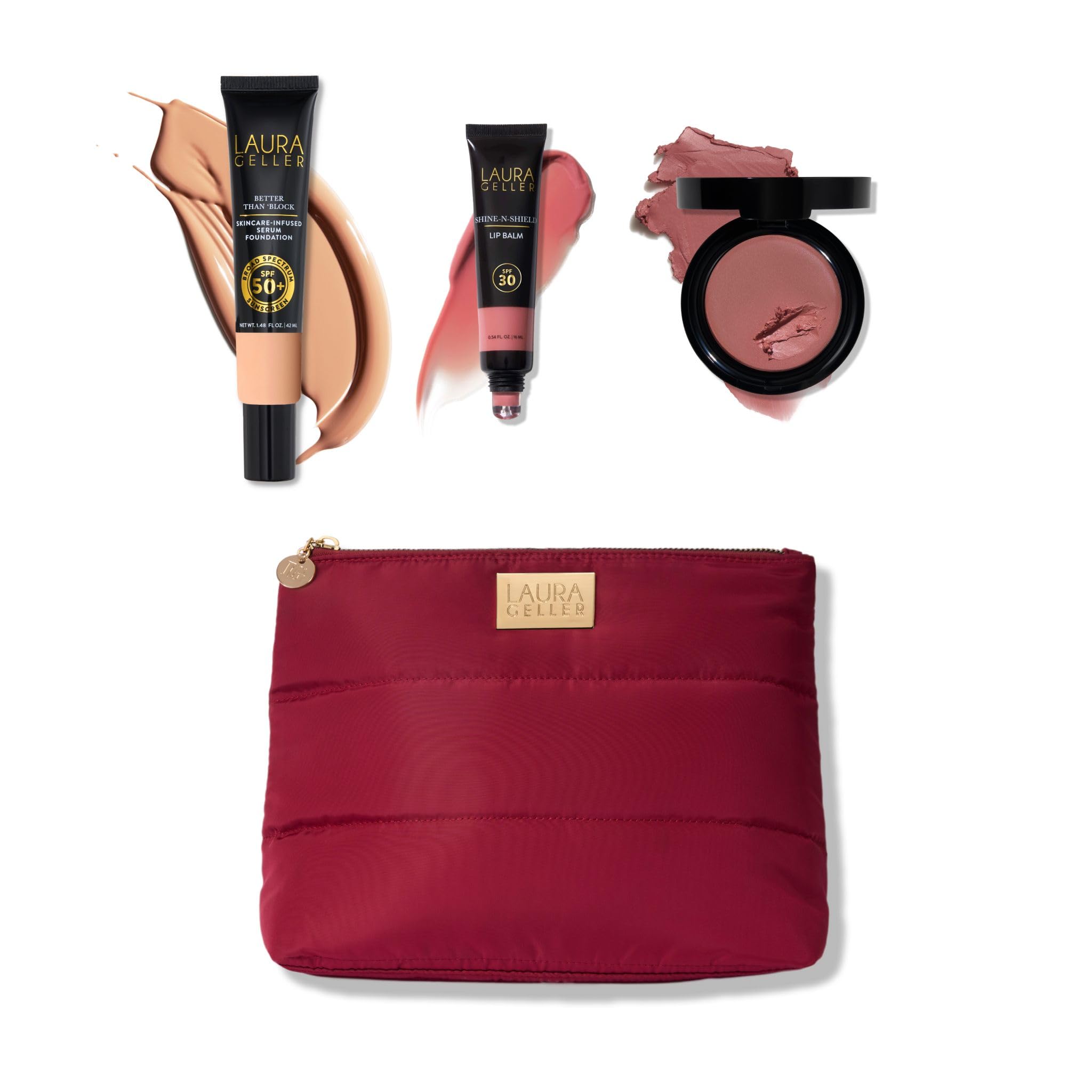LAURA GELLER NEW YORK Good Skin SPF Makeup Kit (4 PC), Light | Serum Foundation SPF 50, Cream Blush, Lip Balm SPF 30 | Hydrating, Lightweight Makeup Set for Mature Skin + Cosmetic Bag detail image 1