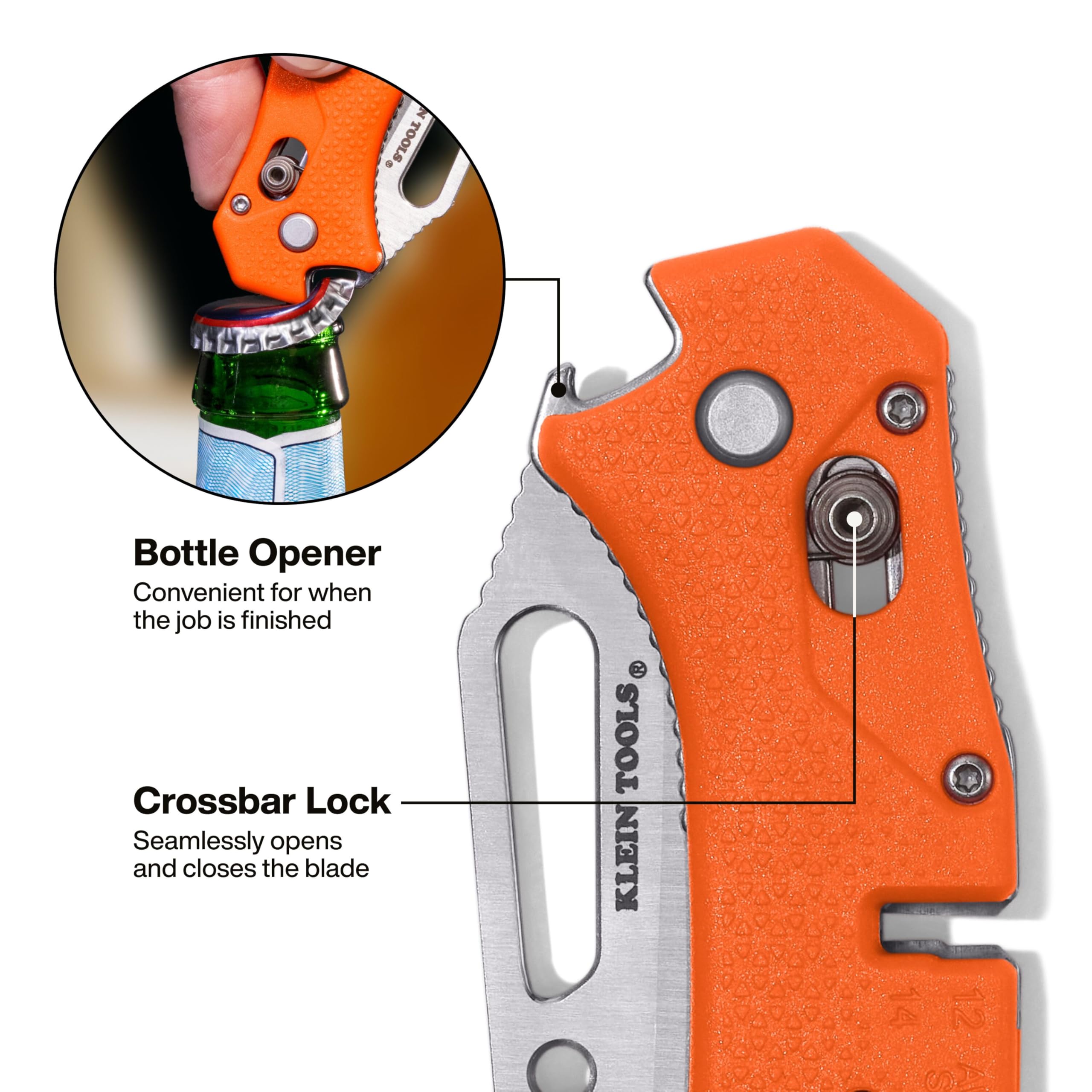 Klein Tools 44056D Electrician's Pocket Knife with Driver, Sheepsfoot Blade, Wire-Stripping Notch, Removable 1/4-Inch Slotted and #2 Phillips Bit, 90 and 180-Degree Driver Locking Positions detail image 6