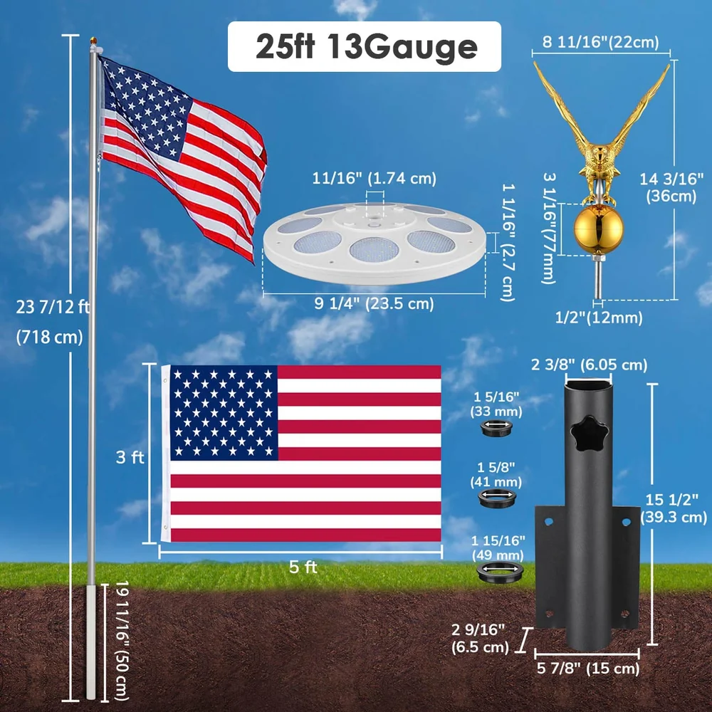 Bravery MEGA Flagpole with Dock Mount, Light & Regal Eagle Topper, 20ft 16Gauge detail image 8