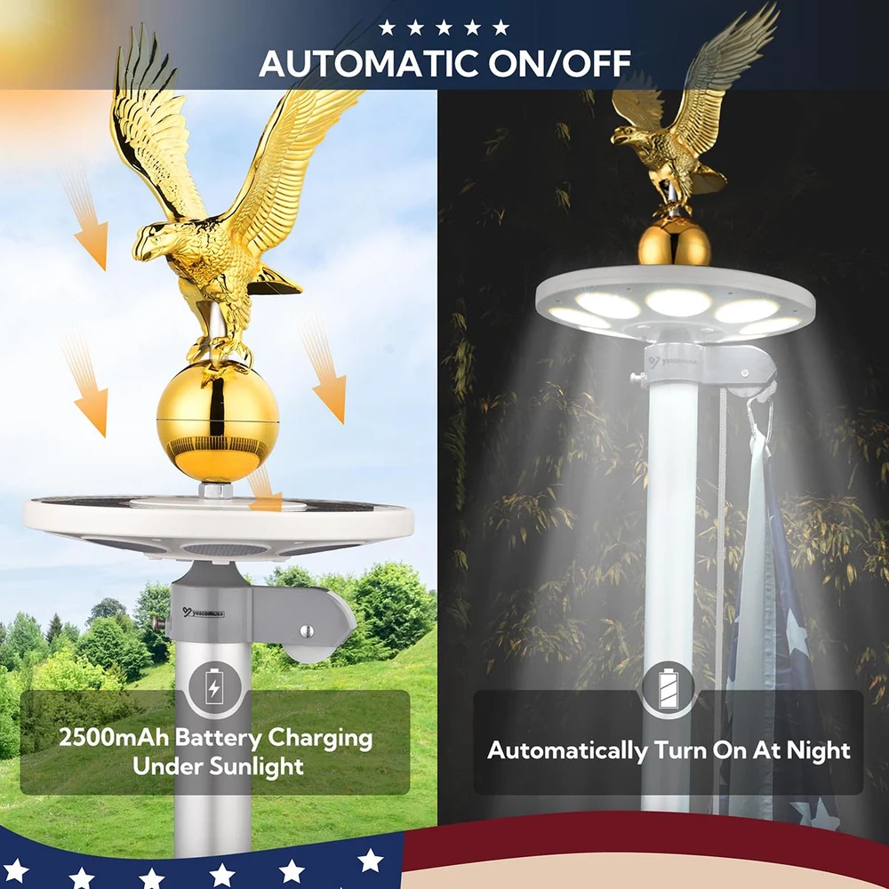Bravery MEGA Flagpole with Dock Mount, Light & Regal Eagle Topper, 20ft 16Gauge detail image 3
