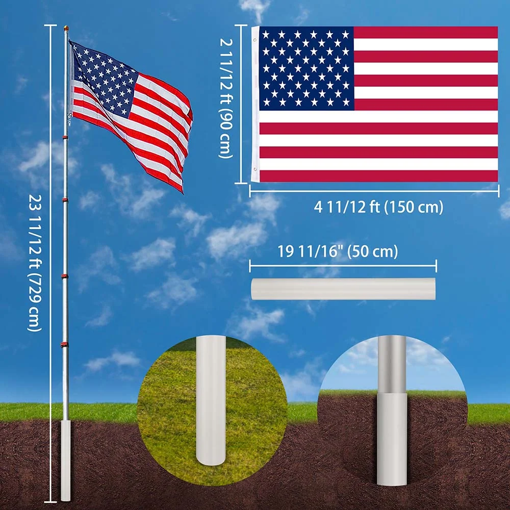 EZ Go Aluminum Telescopic Flagpole (20', 25', 30' Options), 25ft Silver detail image 10