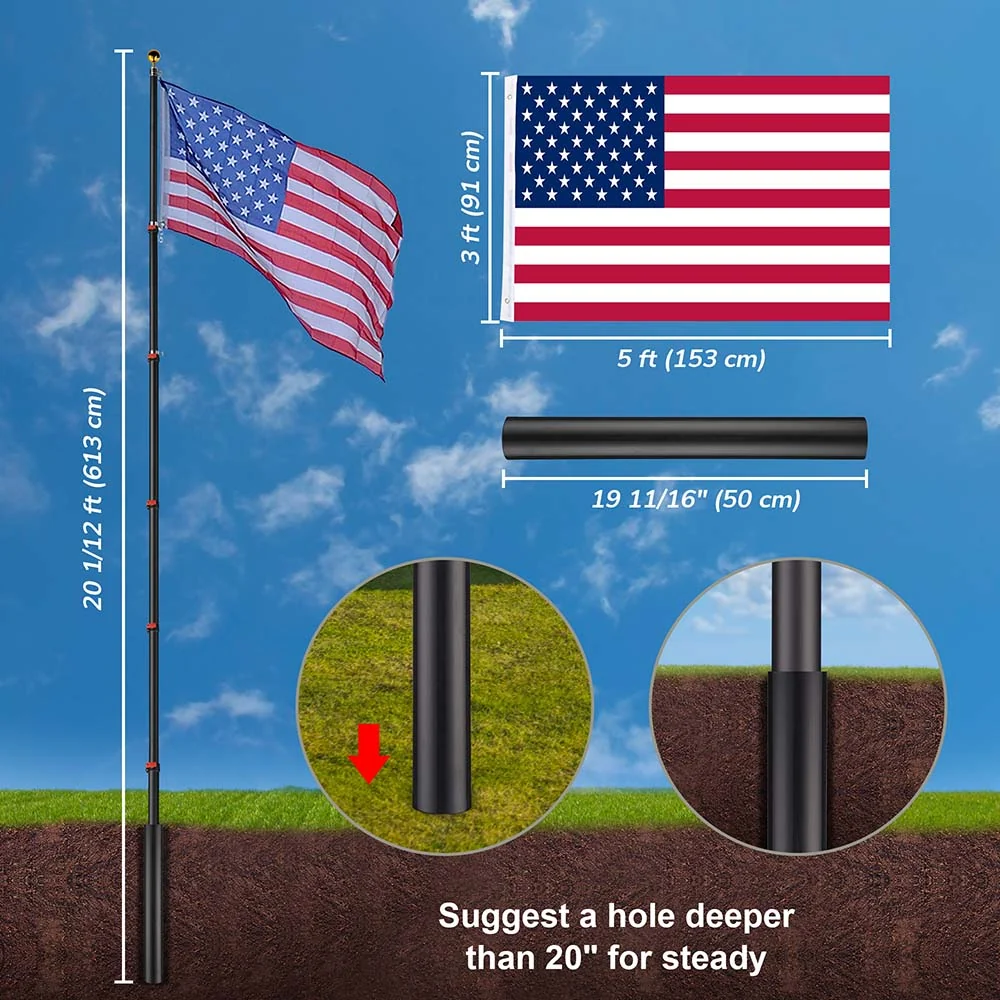 EZ Go Aluminum Telescopic Flagpole (20', 25', 30' Options), 25ft Silver detail image 9