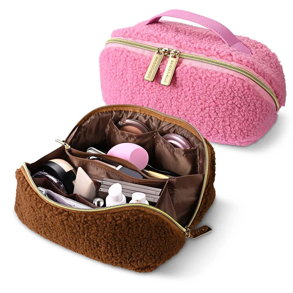 Travel Makeup Bag with Compartments Zipper, Pink detail image 3