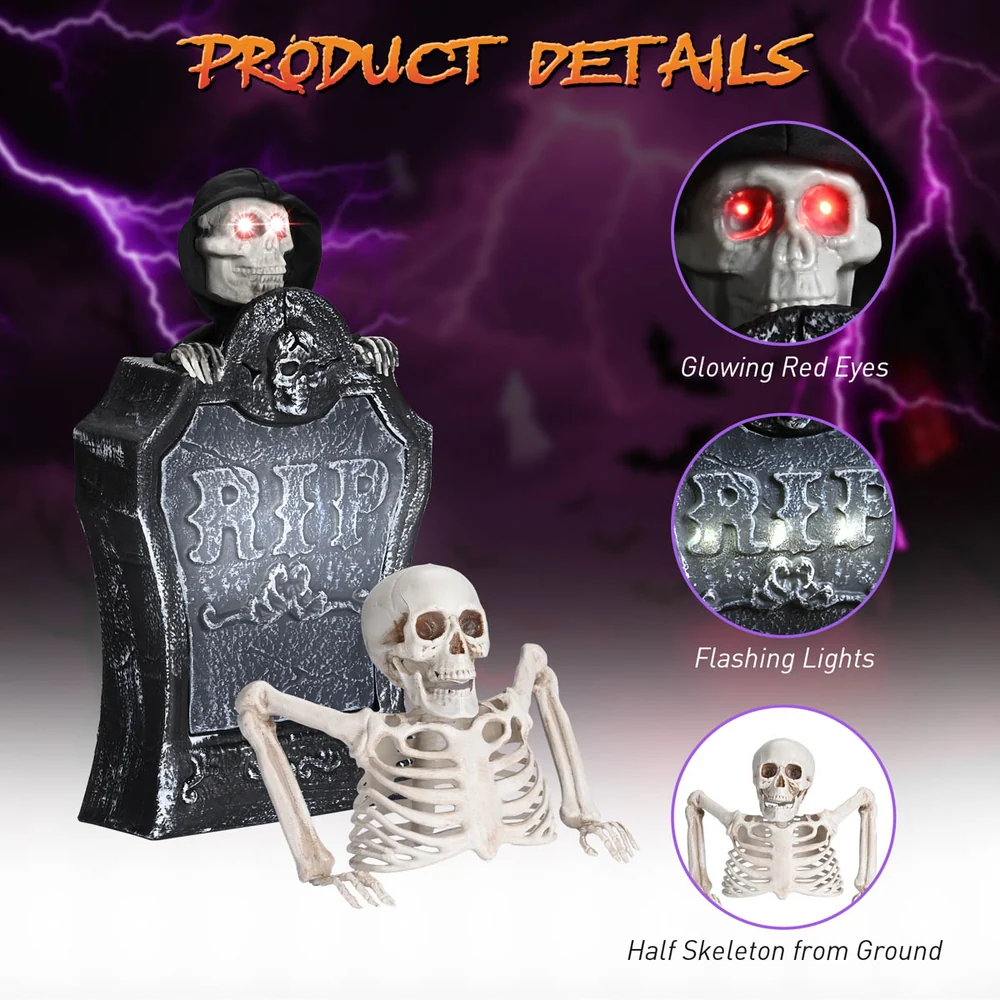 Tombstone with Emerging Skeleton — Halloween Animated Prop detail image 7